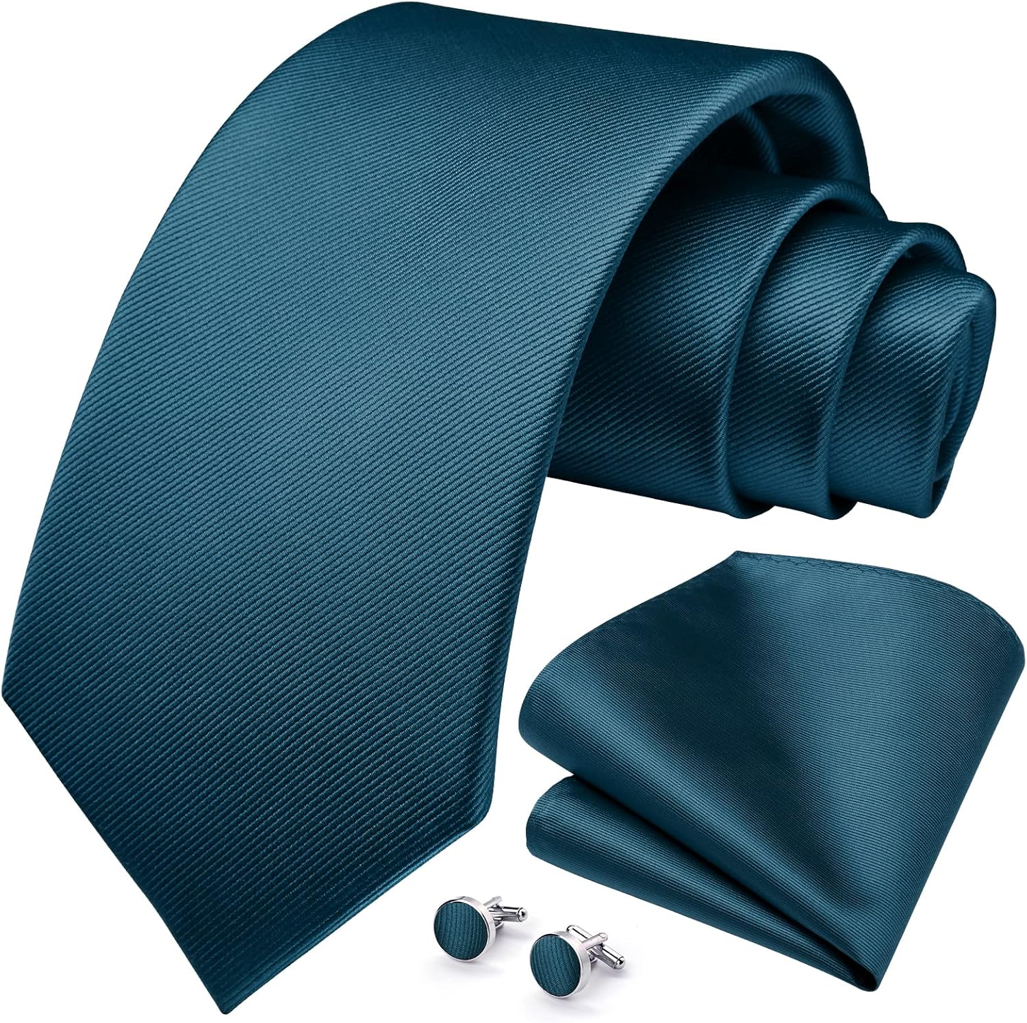 HISDERN Mens Solid Ties Formal Business Woven Tie and Pocket Square Cufflinks Set Classic Silk Satin Necktie Wedding - Image 2