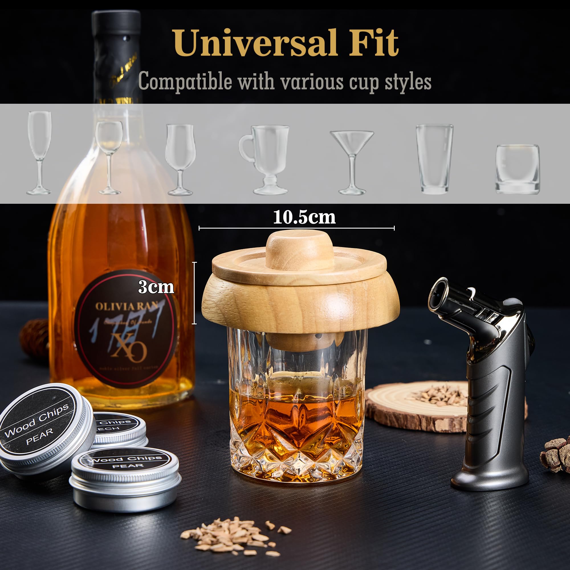 Zestaw do wędzenia koktajli (bez butanu) – whisky z 6 drewnianymi chipsami i 2 silikonowymi foremkami do lodów – prezent dla mężczyzn, taty, męża, miłośników