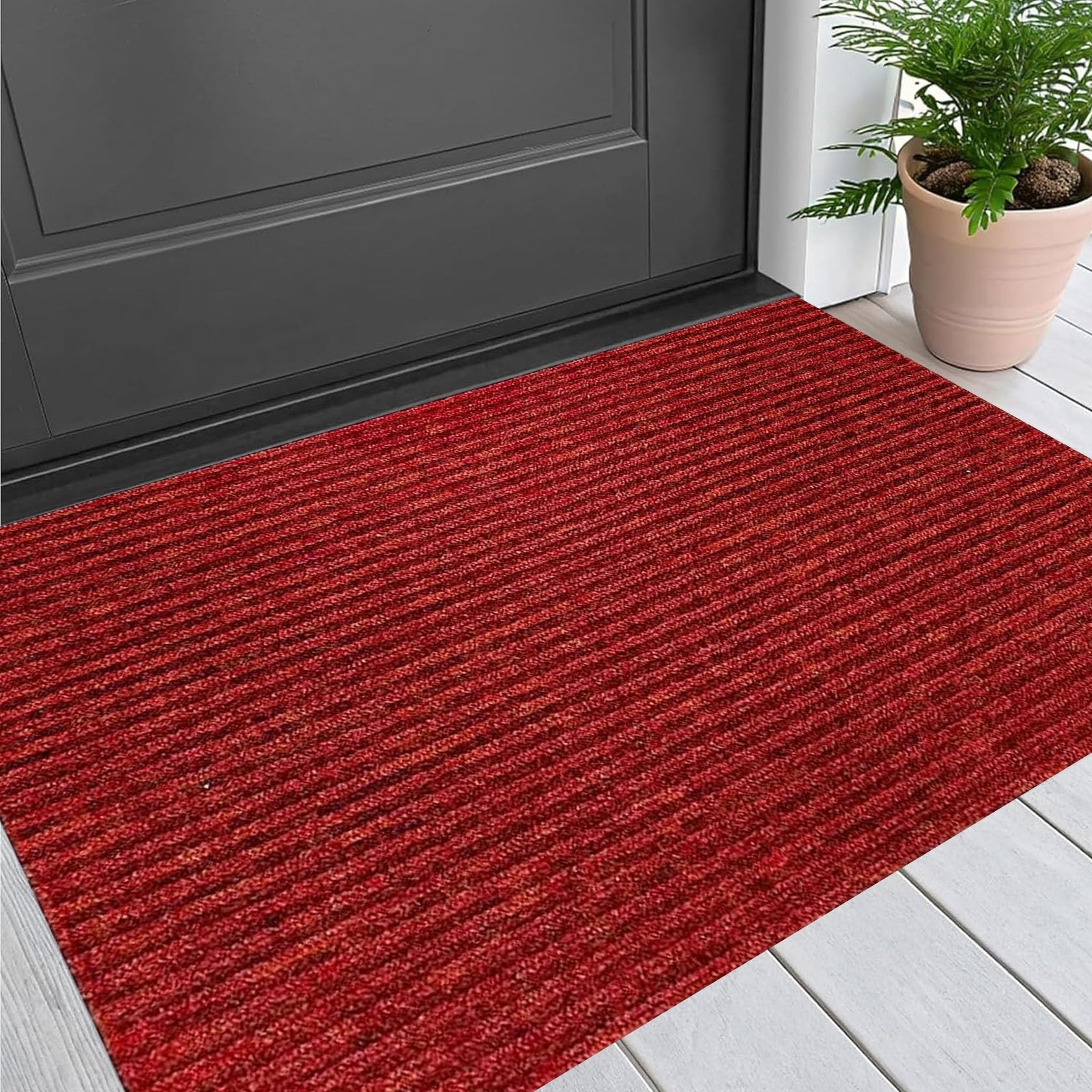 XUCHOU Washable Dirt Trapper Door Mats 48 x 130 cm Absorbent, Non-Slip, Rubber Backed Dust Non-Slip Doormats Inside for Back & Front Door, Patios, Red