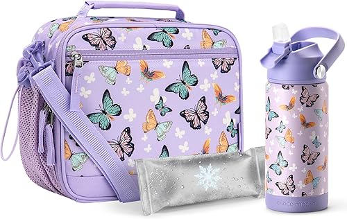 Choco Mocha Lonchera para niños con botella de agua para la escuela y juego de botellas de agua, bolsa de almuerzo para niñas con correa para el