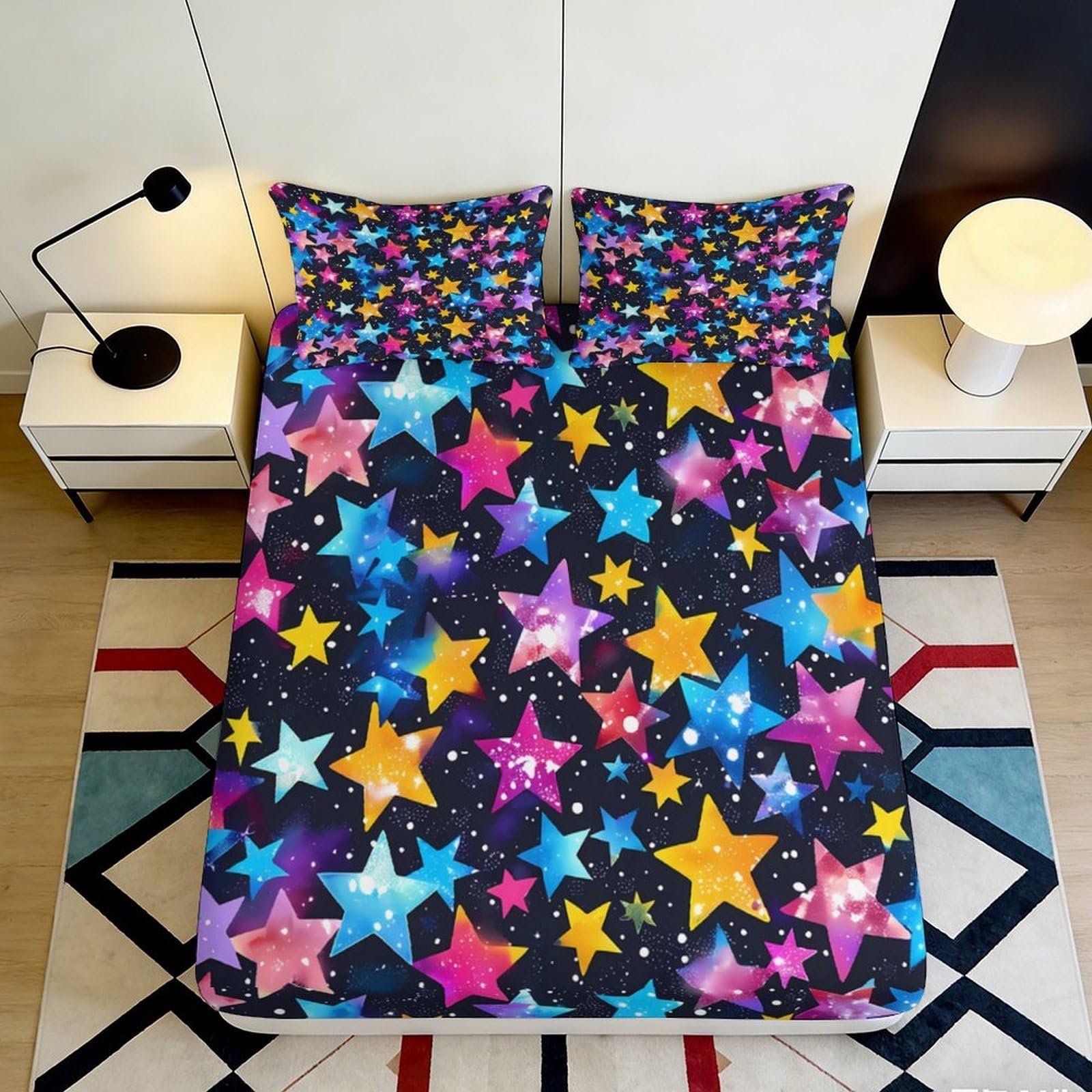 Jqzkxnhpbr Style-9 3D Printed Vibrant Starry Night Fitted Sheet Microfiber Multicolor Cosmic Nebula Mattress Cover For Bedroom Decor 90X200x25cm
