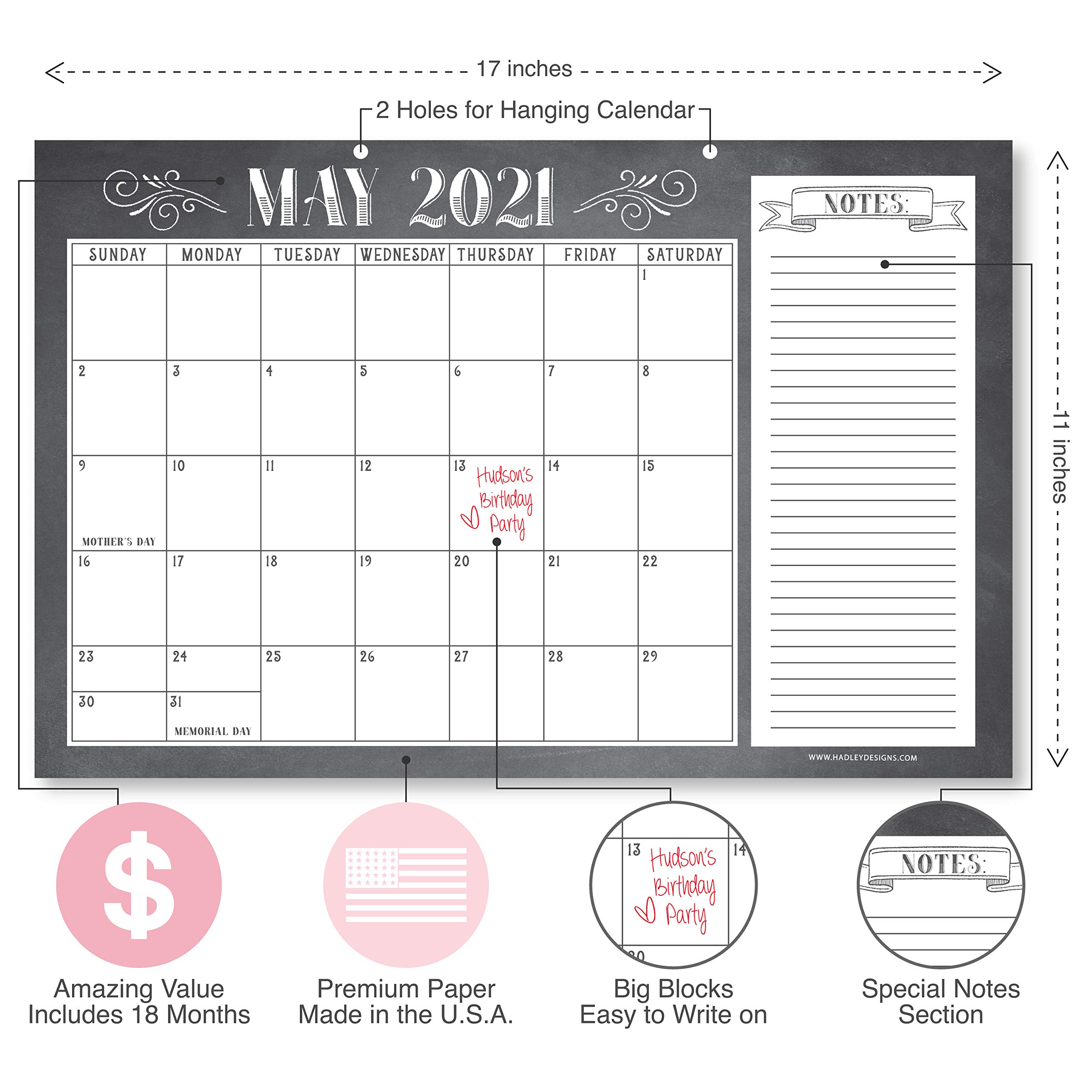 Vintage Chalkboard 20212022 Desk Calendar, Large Monthly Wall Planner