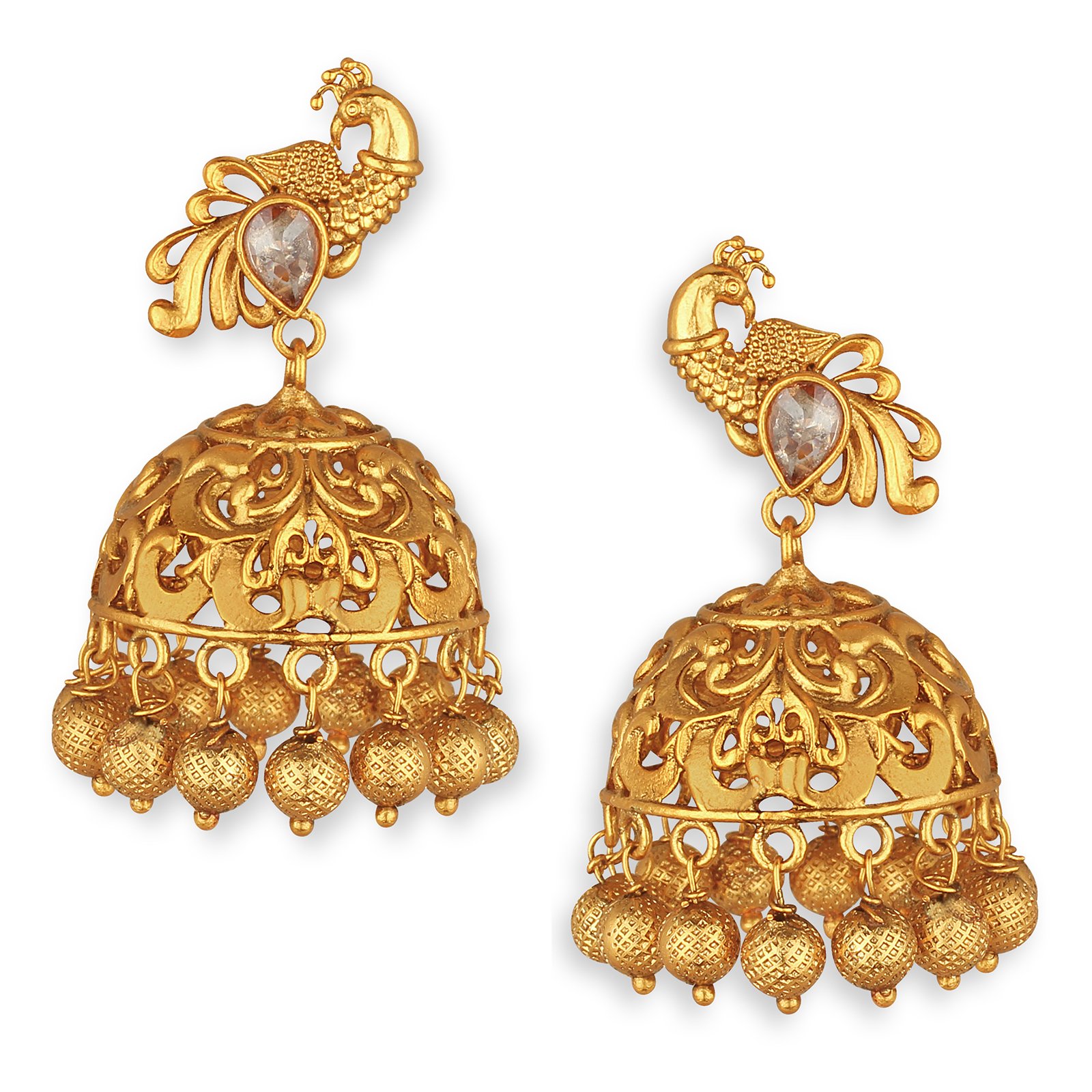 Spargz Peacock Gold Plated Ad Jhumki Earring For Women