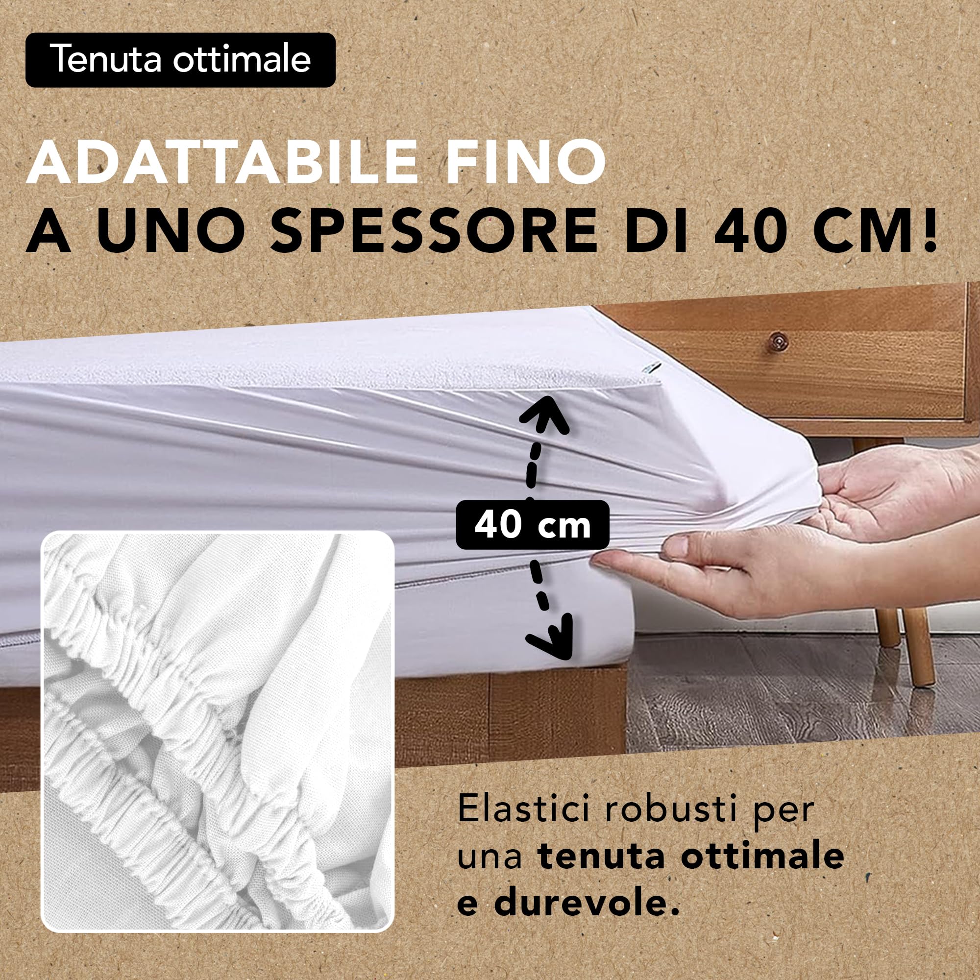 Coprimaterasso 150x200 cm | Impermeabile e Silenzioso | Forma Telo con Fascia 40 cm | Cotone Assorbente e Anallergico | Trattamento Antiacaro | OEKO-TEX | Ôhm