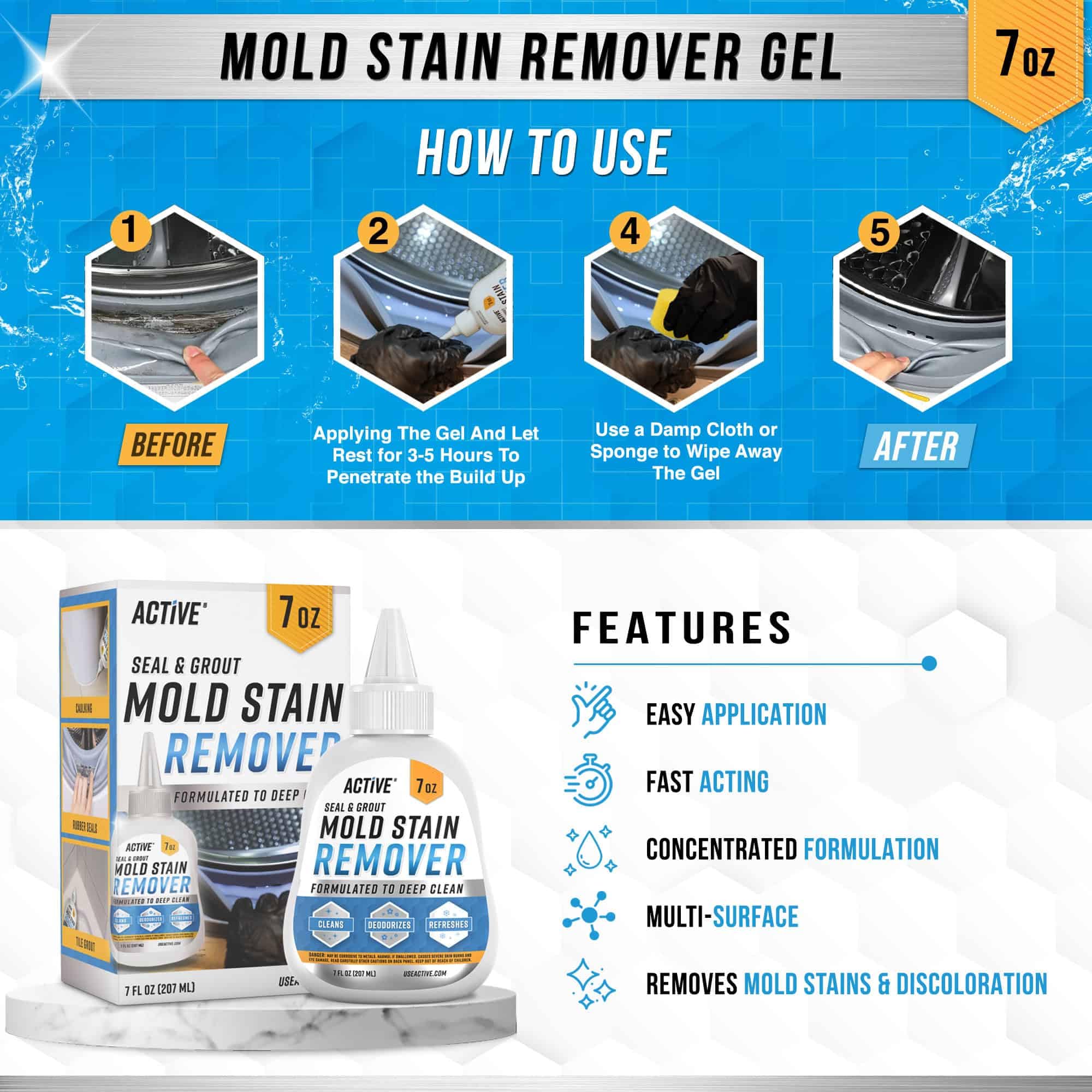 Mold Stain Remover Gel Cleaner - 7 Fl Oz Q805195
