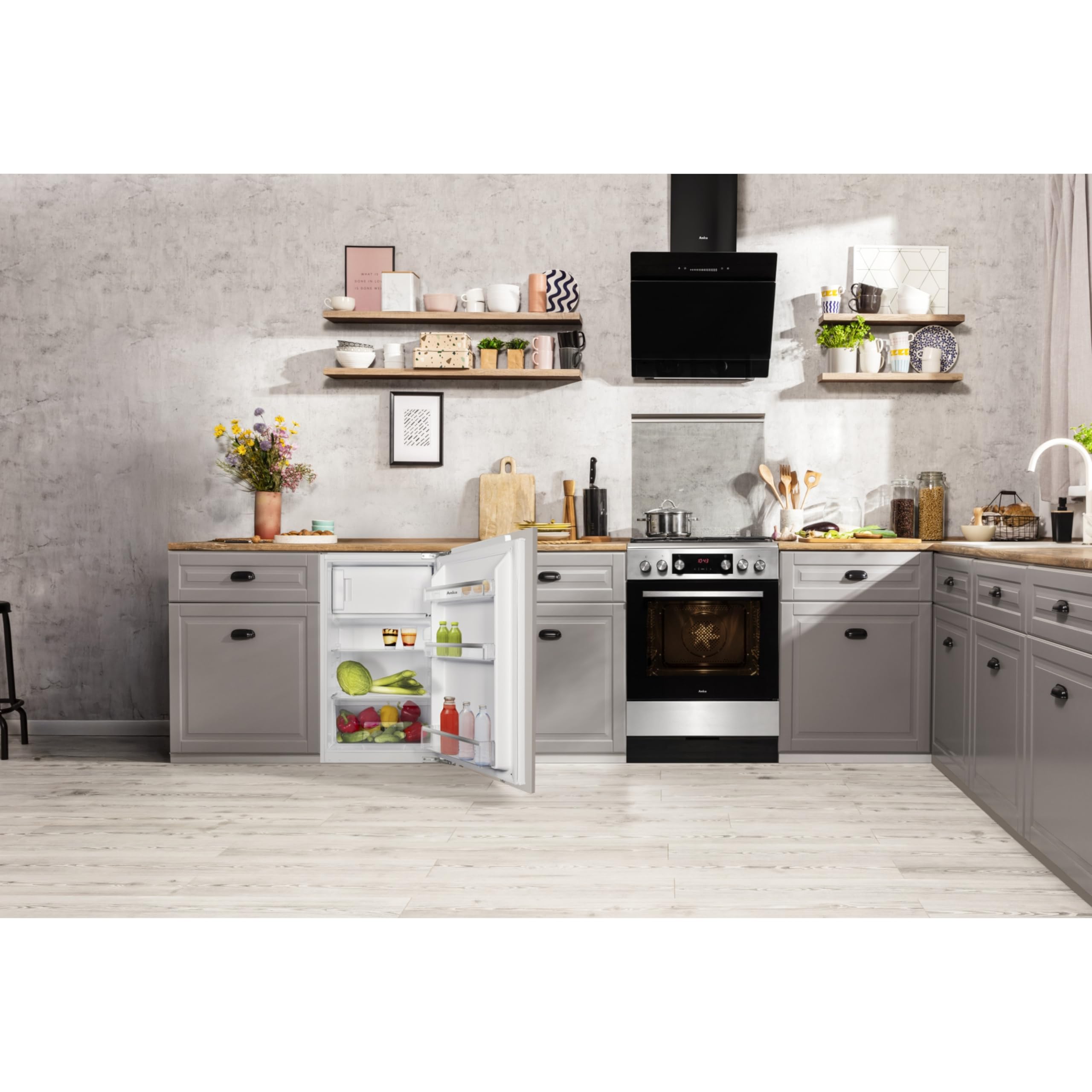 Amica Einbau‑Kühlschrank mit Gefrierfach Festtür‑Technik 880 mm Nische elektronische Steuerung Inverter‑Motor LED Beleuchtung 87,1 x 54 x 54 cm – Einbau Kühl Gefrierkombination