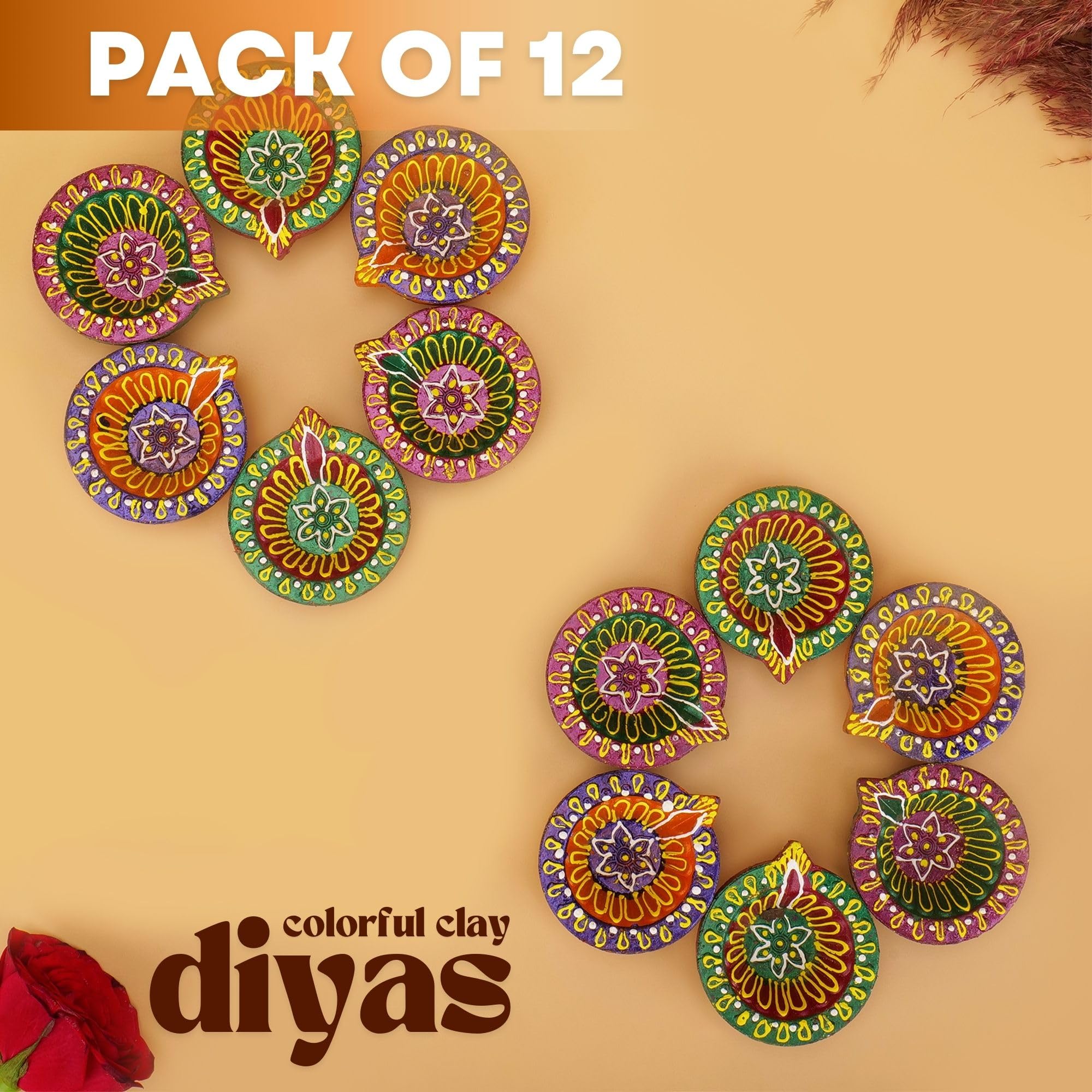 Clay Diyas | Pack of 12 | Diwali Return Gifts Diwali Decor - Clay Diyas for Pooja - Handmade Terracotta Earthern Vilakku Mitti Oil Diya with Cotton Wicks Hashcart®