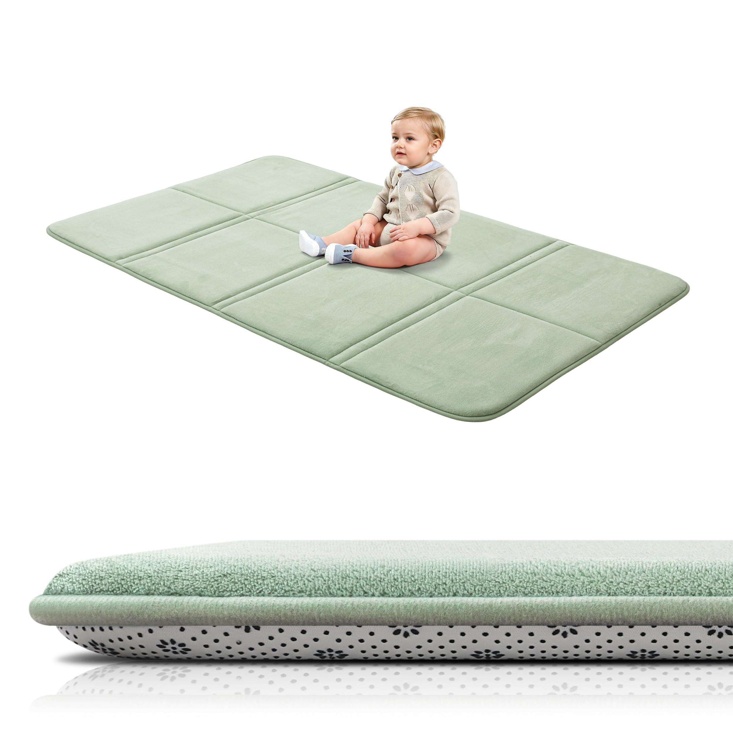 BYBYME Verdickte Korallensamt-Krabbelmatte Teppich für Kinder – Extra Dick, rutschfest und Weich – Faltbar und Platzsparend zu Verstauen – Baby Spielmatte/Spielteppich