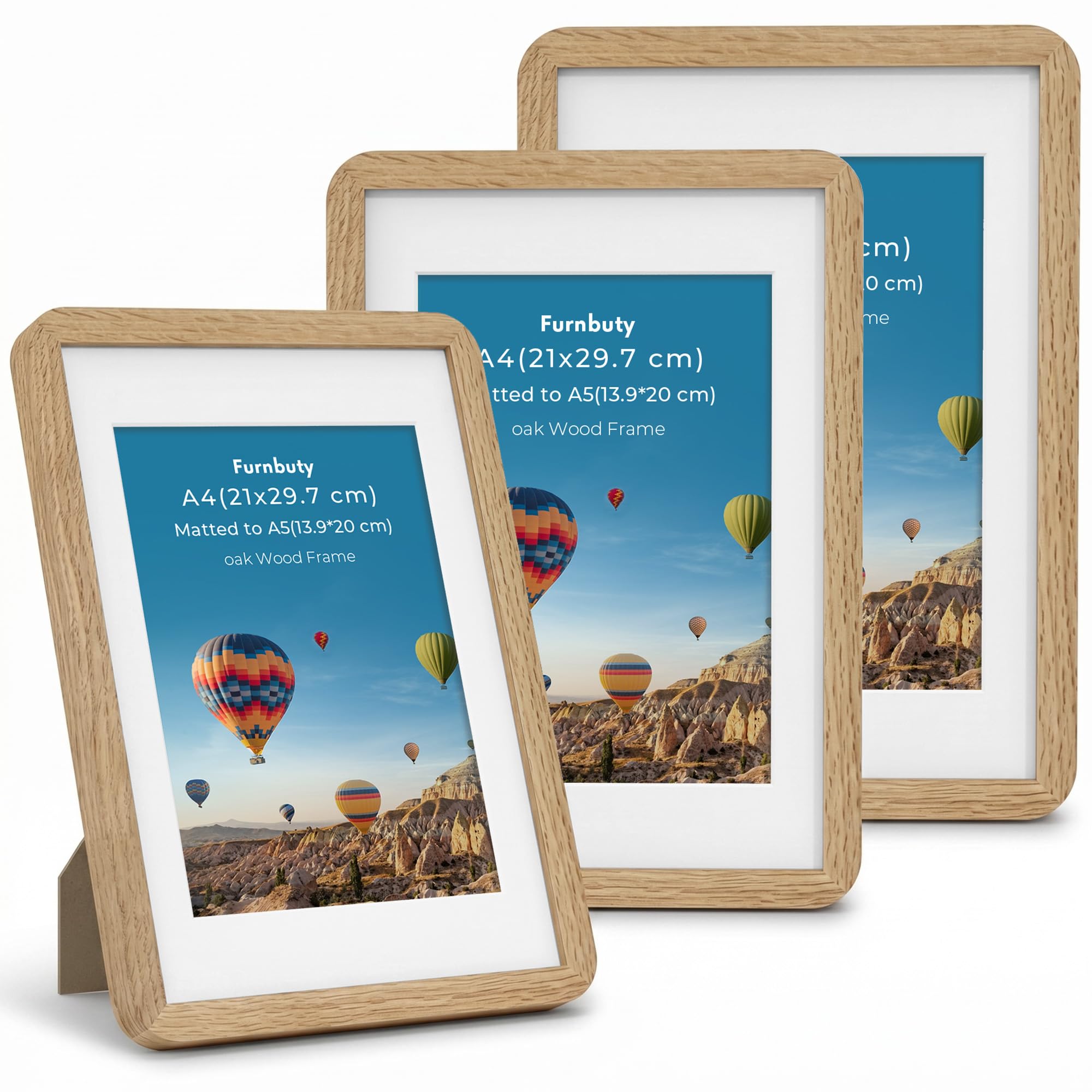 A4 Frame, 3 Packs A4 Picture Frame Oak Wooden Photo Frame Matted to A5 Frame, Handcrafted A4 Frame with Stand Tabletop or Wall Hanging for Photos Certificates Art Prints Crafts
