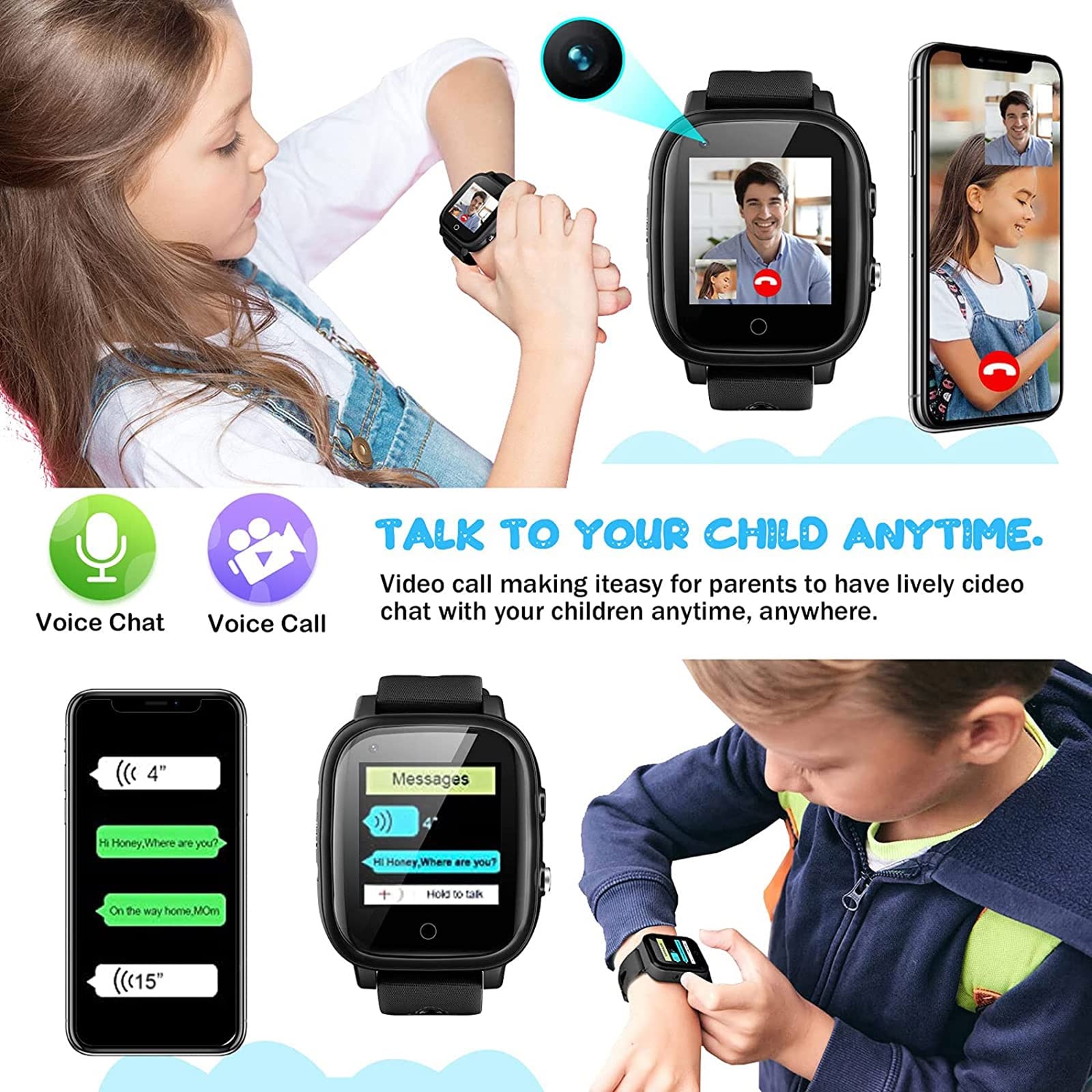 Smartwatch 4G dla dziewcząt i chłopców, inteligentny zegarek dla dzieci, IP67, wodoodporny, WiFi, smartwatch, telefon z GPS Tracker, rozmowa wideo, rozmowa telefoniczna, SOS, dla dzieci w wieku