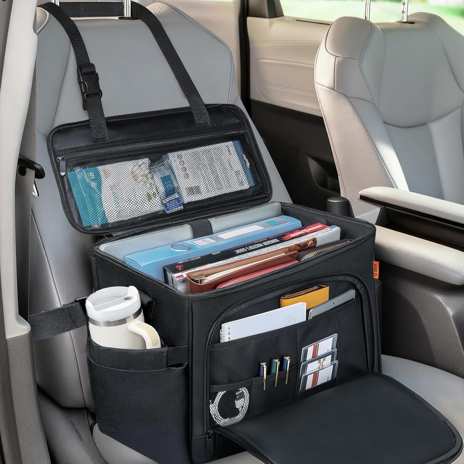 ANILD Front Car Seat Organizer and Office Work Truck Organizer with Multifunctional Pockets and Padded Shoulder Strap, Compatible with Cars, Trucks and Vans