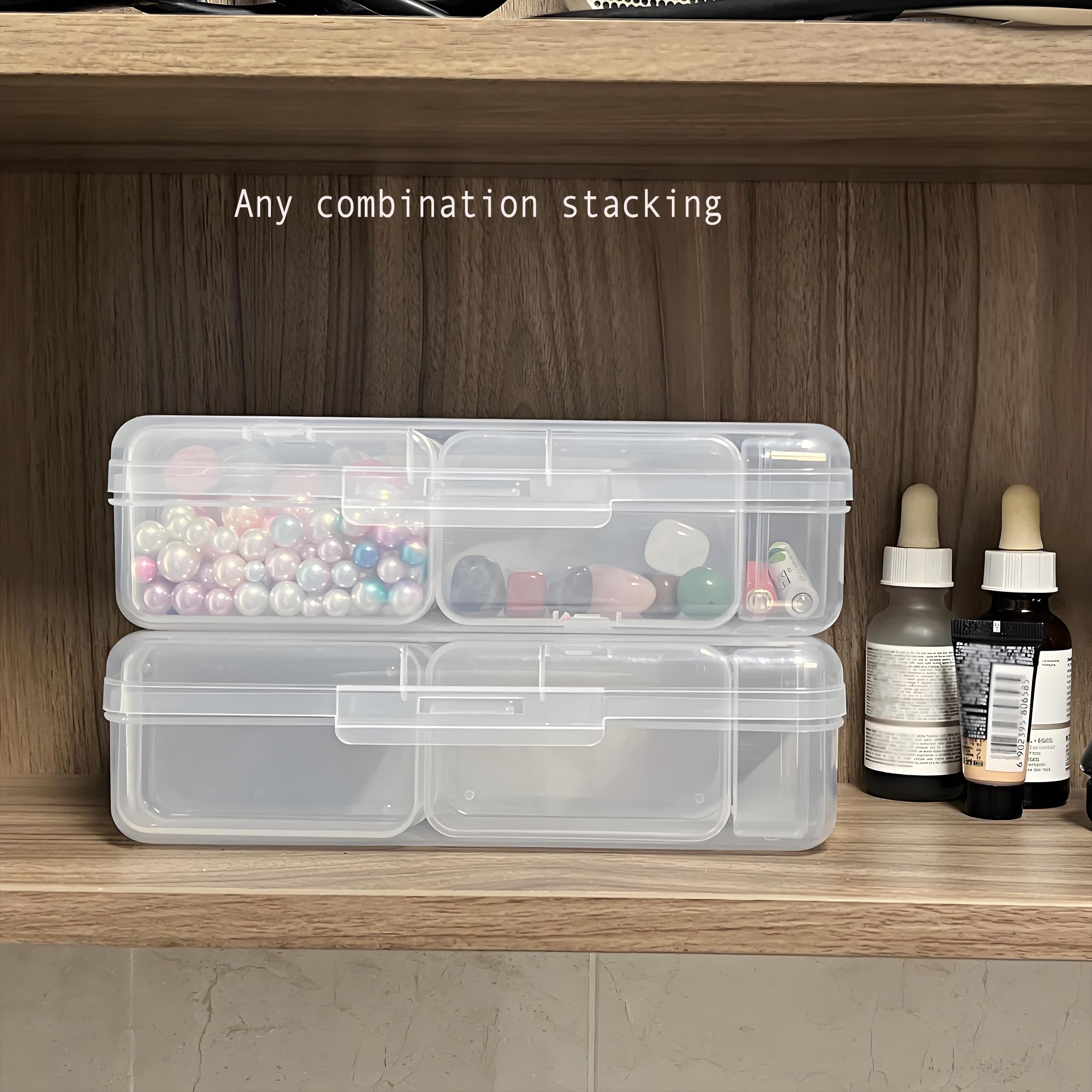 Juego de cajas de almacenamiento de plástico de 18 piezas, incluye 1 caja organizadora grande (8 x 4.7 x 2.4 pulgadas) y 18 cajas pequeñas (2.2 x 2.2 x 0.8 pulgadas) para organización del