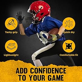 HANDLANDY Youth Football Gloves, Kids Sticky Receiver Gloves,Super Grip Football Glove Best Gift for Boys,Girls (Black and Amber, Medium-Youth)