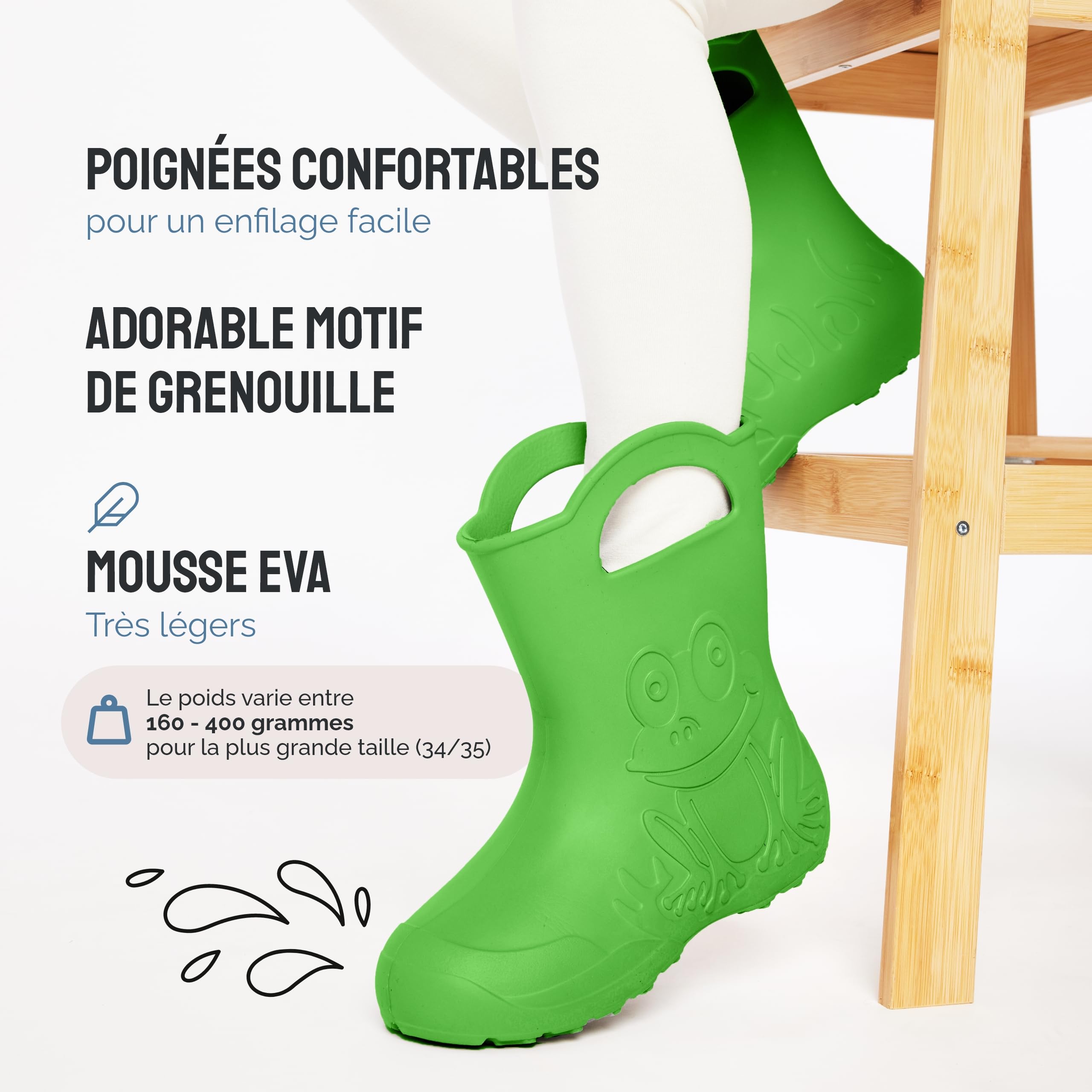 Ladeheid Bottes pluie enfant EVA ultralégères étanches avec poignées semelle antidérapante motif grenouille LA-CA-01