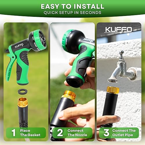Miniatura 6 de KUFFO Manguera de jardín de metal de 50 pies, manguera de agua de acero inoxidable 304 resistente con boquilla de 9 funciones, flexible, ligera,