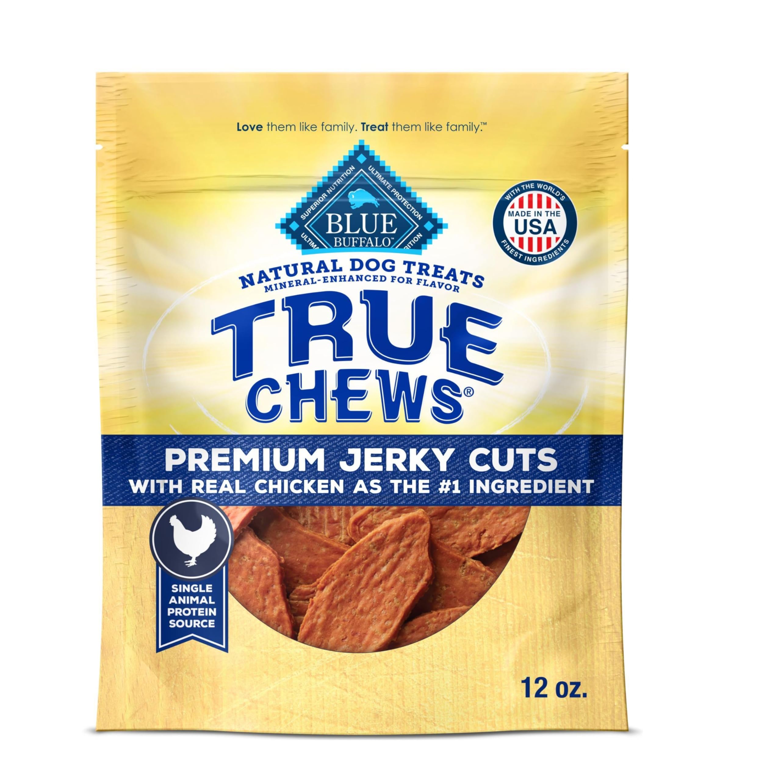Blue Buffalo True Chews Premium Jerky Cuts Dog Treats, Made in the USA with Natural Ingredients, Chicken, 12-oz Bag