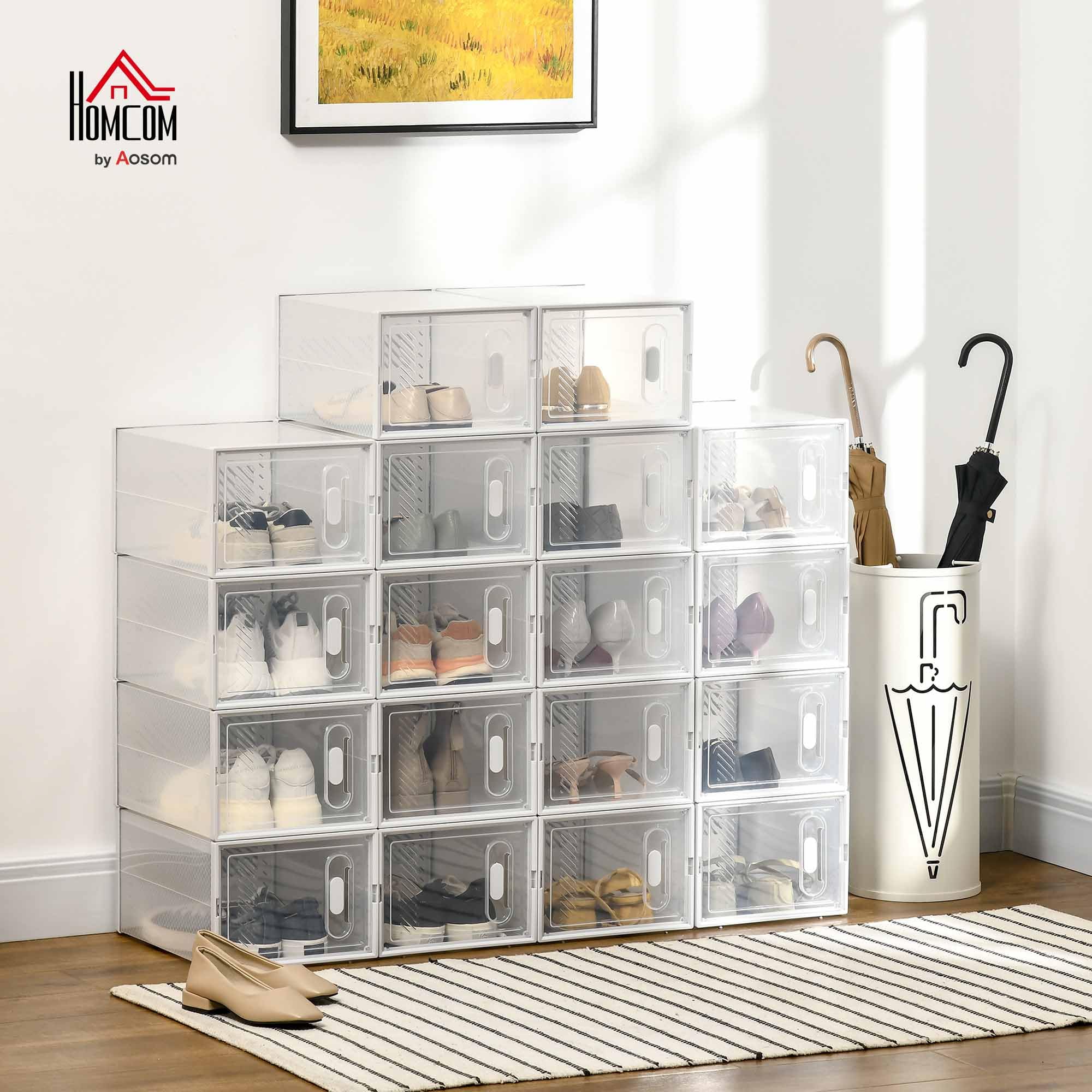 HOMCOM Lot de 18 Boites Cubes Rangement à Chaussures, 25 x 35 x 19 cm | Modulable, avec Portes Transparentes
