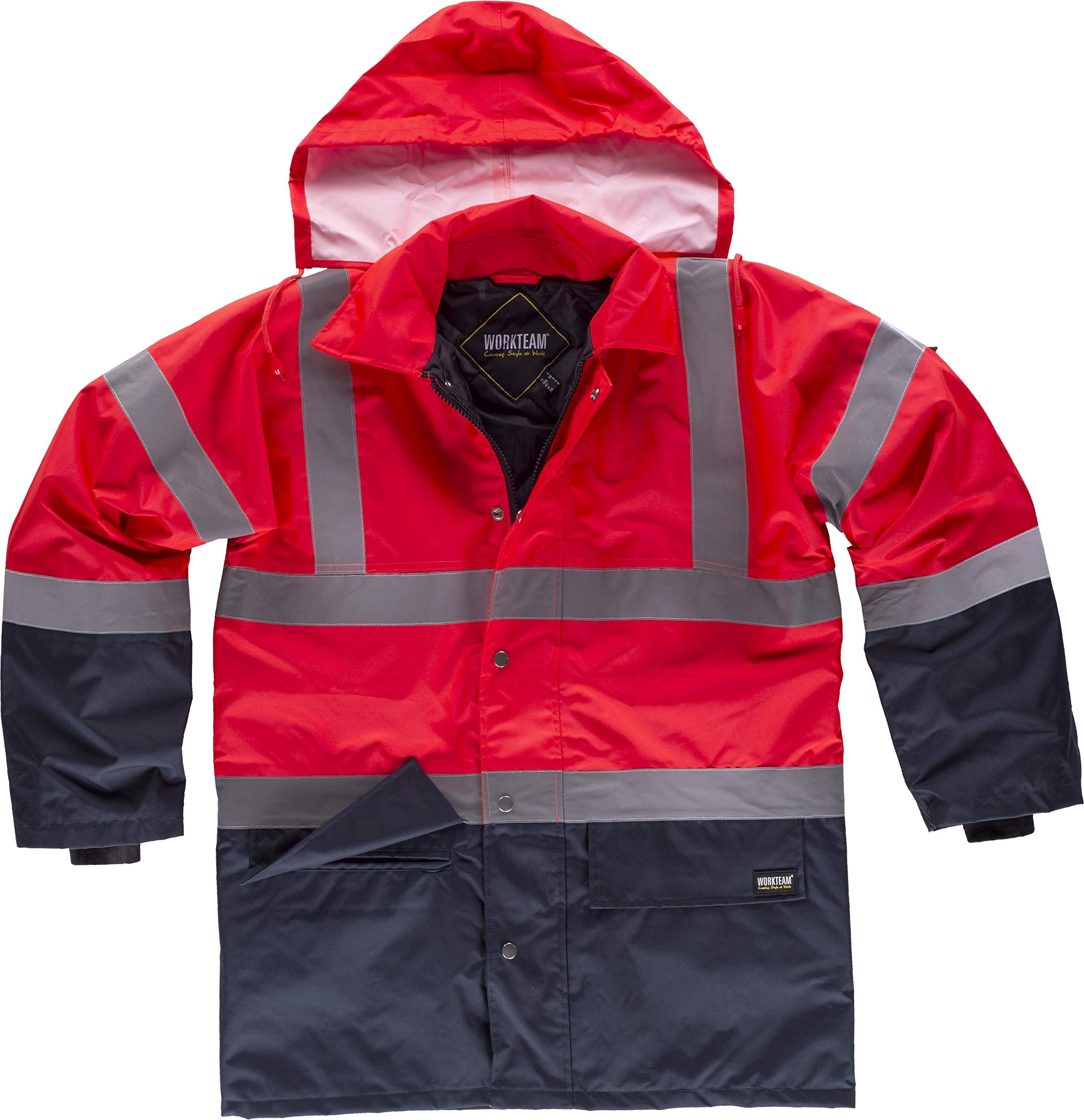 Work Team Parka combinada Rojo Alta Visibilidad con Cintas Reflectantes. EN ISO 20471:2013 Hombre