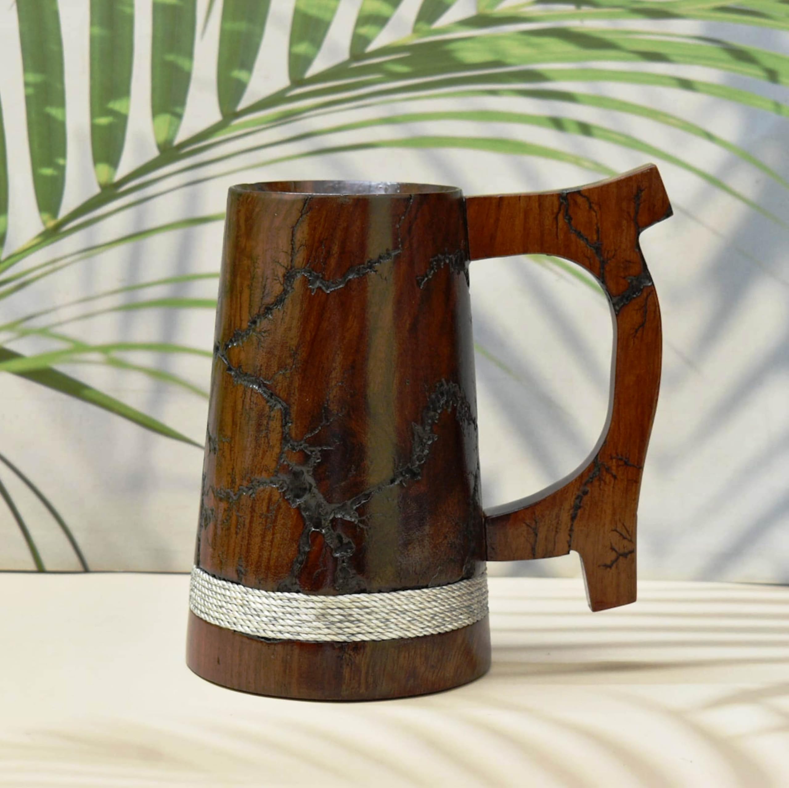India House Lichtenberg Burning Wooden Beer Mugs, Handmade Groomsmen Beer Mug, Viking Tankard, Man Birthday Gift, Wood Beer Mug (Lichtenberg)