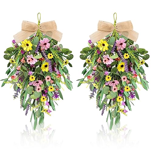 22" Artificial Spring Summer Swag Wreath 2Pcs Spring Summer Floral