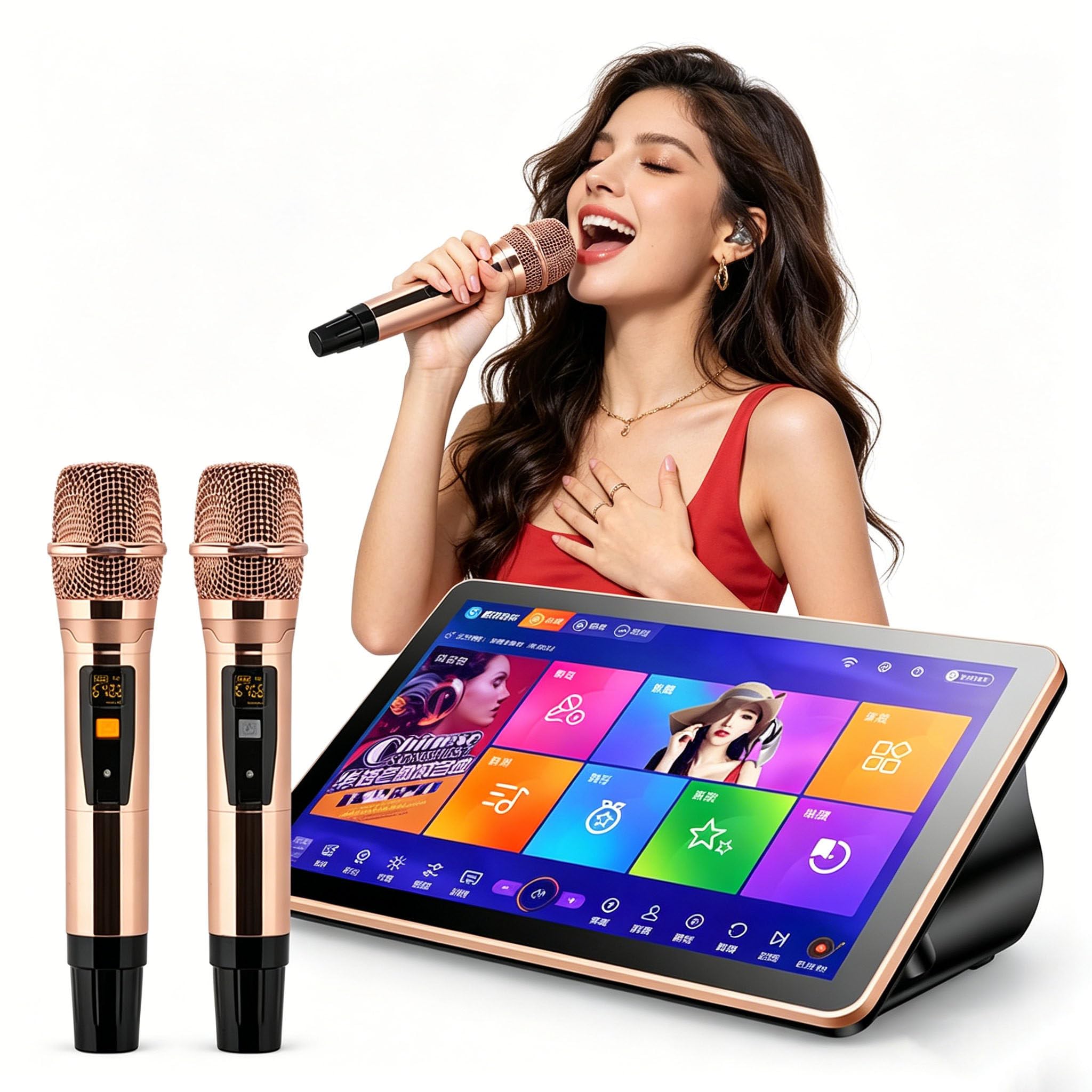 Karaoke-Maschine Mit 4k-HD-Touchscreen, Kabelloser WLAN-/Bluetooth-Verbindung Und Android 10 Dual-Betriebssystem Für Partys Und Unterhaltung Für Erwachsene Black-4TB