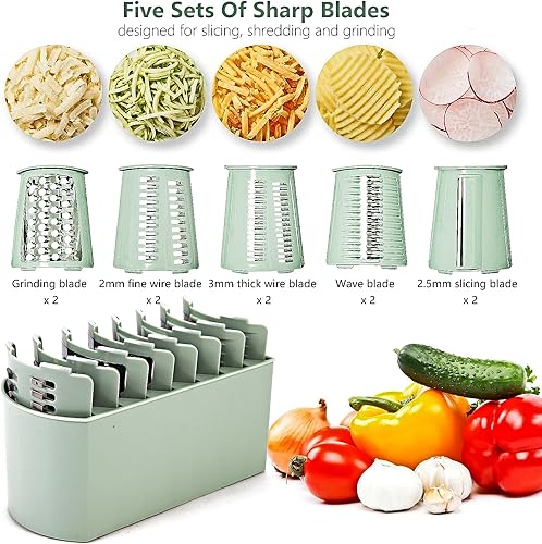 Miniatura 4 de Rallador de queso giratorio con mango rallador de queso 5 en 1, manivela de mano, base de succión fuerte para frutas y verduras, nueces con caja de