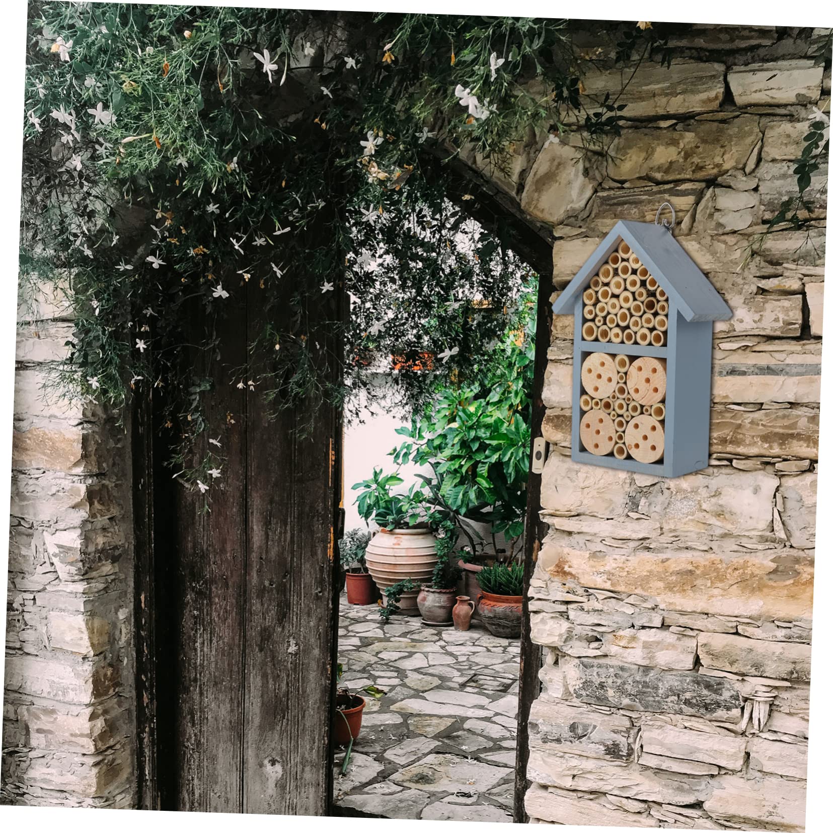 Happyyami Dekoratives Bienenhaus und Eisen mit Blauer Farbe Bietet Überwinterungsschutz für Bienen im Garten und Outdoor Bereich mit Praktischen Eisenhaken