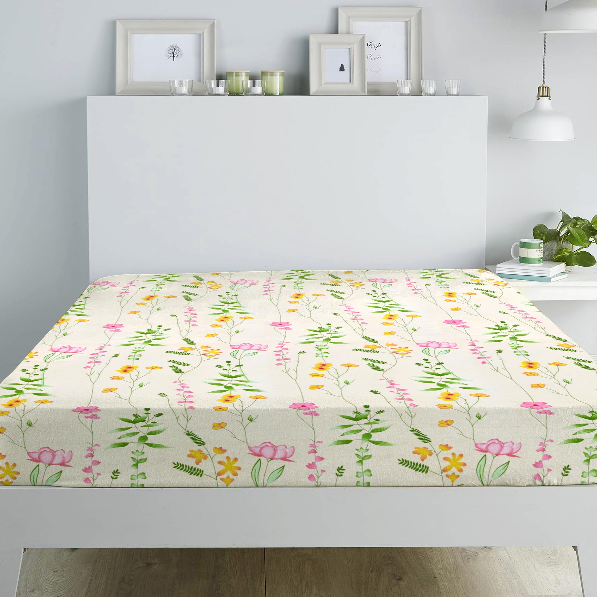RAYBedding Luxury Printed Floral Pack of 2 Fitted Sheet Super King Bed โ Deep Fitted Sheet 182x200cm + 35cm Deep Corner Elasticated Bed Sheet