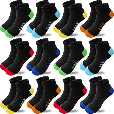 Boys Socks 12 Pairs Low Cut Ankle Sock for Boy Sport Athletic Running Sock
