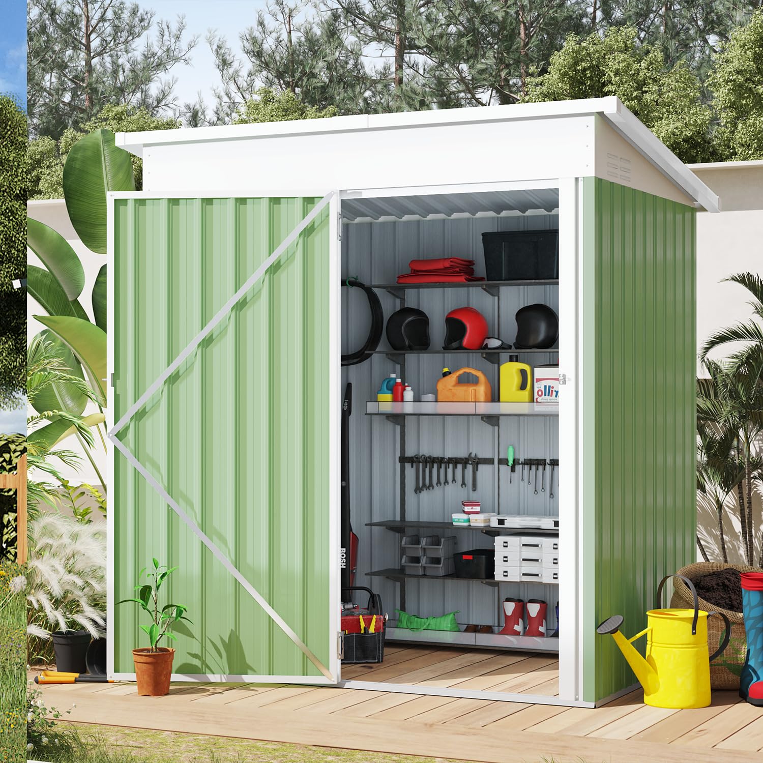 AECOJOY 5' x 3' Outdoor Storage Shed, Small 3x5 Metal Sheds & Outdoor Storage Clearance with Lockable Door, Utility and Tool Storage Cabinet Garden Shed for Backyard, Patio, Outside use in Green