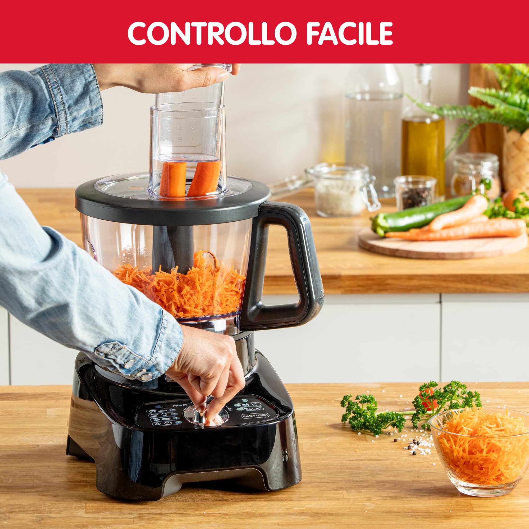 Moulinex FP8218 Double Force Robot da Cucina Multifunzione All-in-One, 3L, 1000W, 6 Velocità, 8 Accessori, 28 Funzioni, Robot Frullatore e Tritatutto