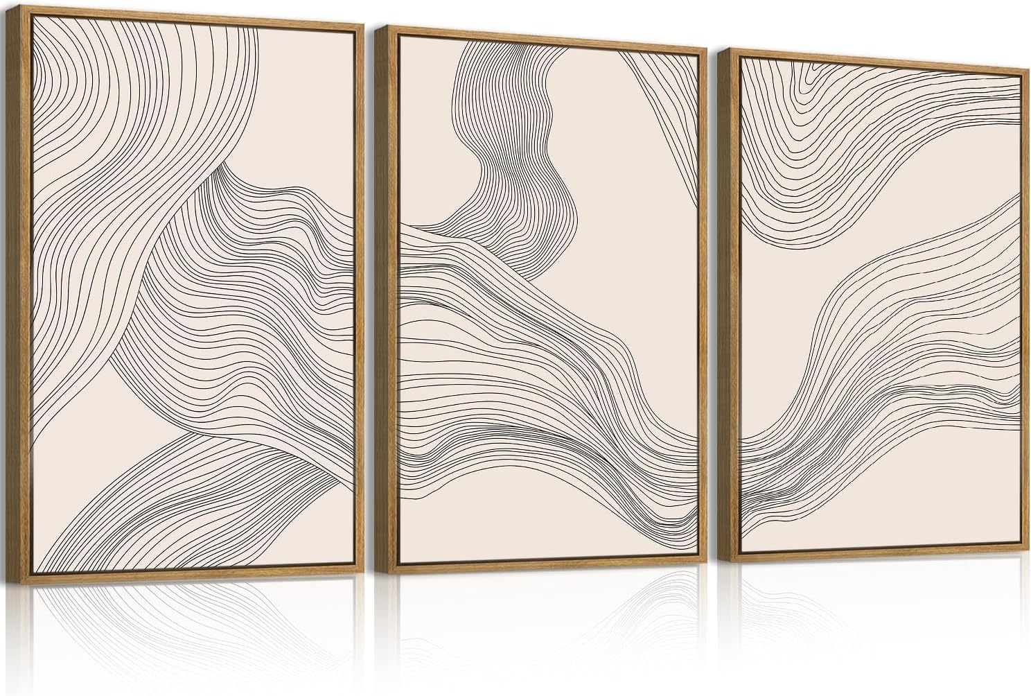 ANHUIB Abstract Minimalist Line Wall Art Set Modern Canvas Paintings Beige Abstract Artwork With Frame Boho Framed Wall Decor Modern Neutral Canvas Wall Art for Living Room Bedroom Bathroom 30ร40cm โ image 1