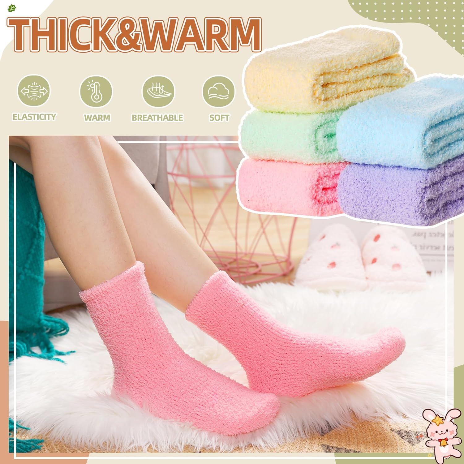 Velice Womens Fuzzy Socks Soft Cozy Fluffy Slipper Winter Warm Plush Sleeping Christmas Socks 5 Pairs - Image 2