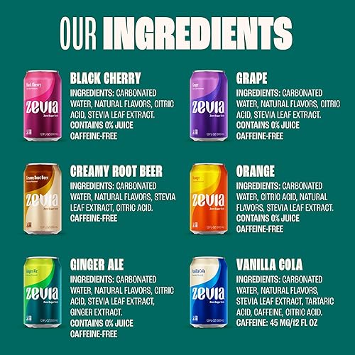 Miniatura 4 de Zevia Soda sin calorías, paquete variado de arcoíris, latas de 12 onzas (paquete de 24)