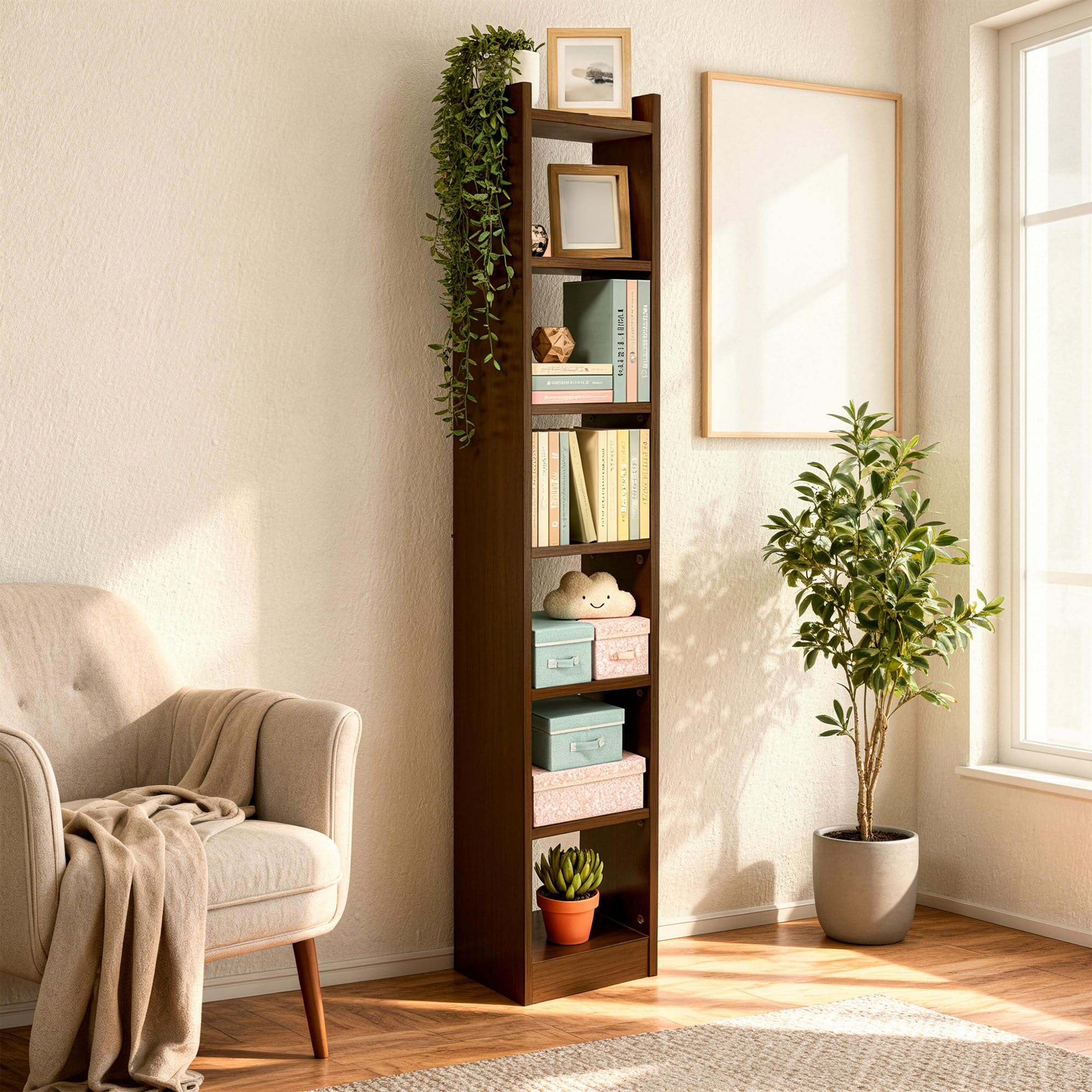 Green Soul Alba 7 Shelves Engineered Wood Book Shelf | Multipurpose Wooden Bookshelf for Home, Bedroom, Living Room, Study Room, Kids Room | Organizer | Storage | 3 Year Warranty (Rolex Brown)