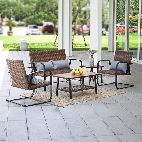 ESSENTIAL LOUNGER Juego de muebles de patio para exteriores, 5 sillas de resorte C, juego de bistró moderno, juegos de conversación para patio,