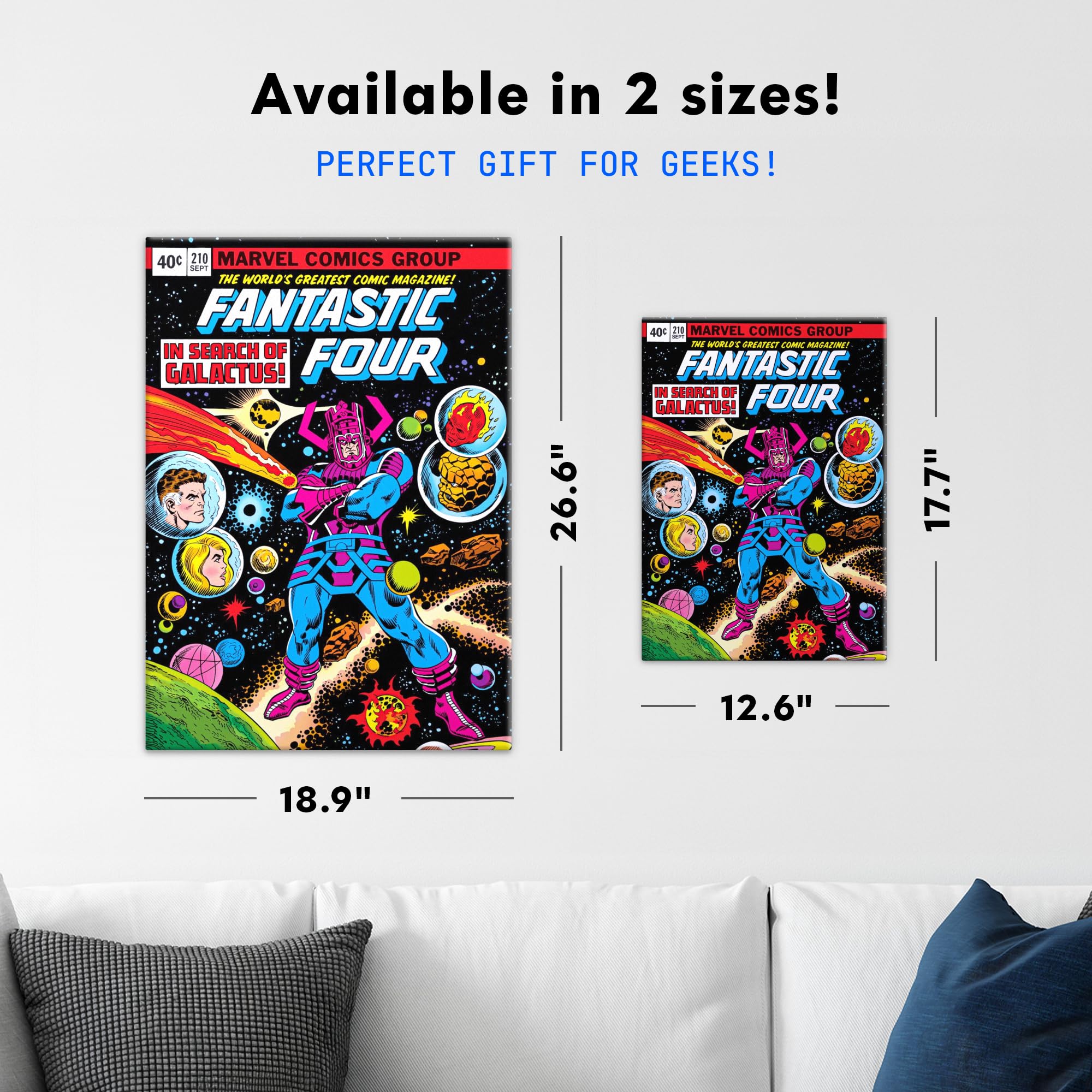 Displate Metall poster Marvel Fantastic Four Classic Comic Cover In Größe M | Bild Plakate für Schlafzimmer Dekor, Geschenke. Magnetische Befestigung Wandposter, Wanddeko. Metall Wandkunst.