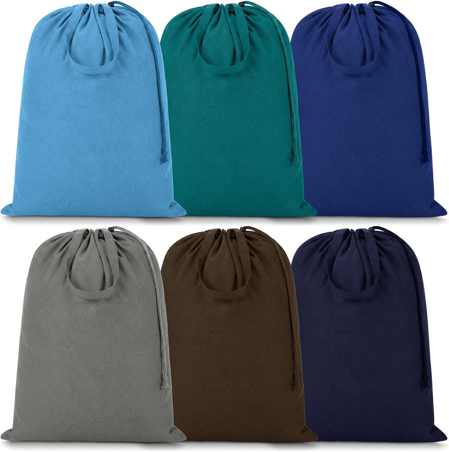 Zhehao 6 Packs Canvas Laundry Bags 20" x 28" Thick Heavy Duty Cotton Laundry Bag with Handles & Drawstring Fit a Basket or Hamper Perfect for College Dorm Apartment Dwellers and Travel (Cool Color)