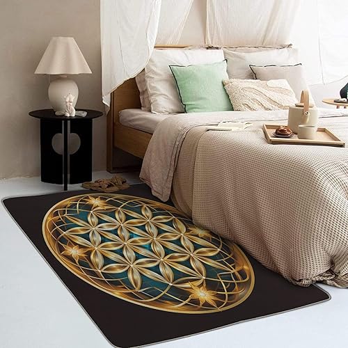 Miniatura 3 de Alfombras abstractas para sala de estar, alfombra abstracta y decoración del hogar, alfombra de 6 x 9 pies, alfombras negras y doradas para sala de