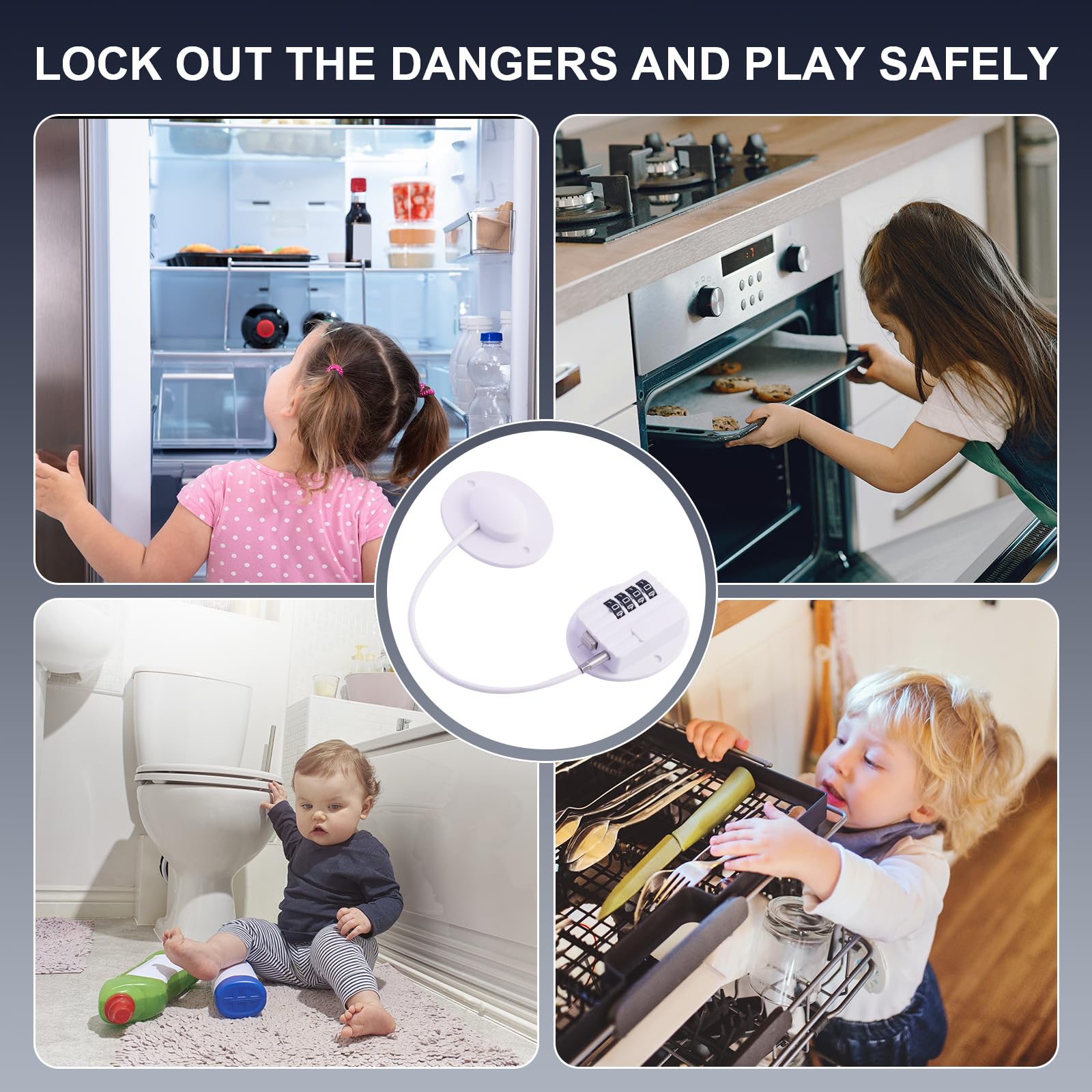 GCRQ Fridge Lock Child Safety 4-Digit Password Cabinet Lock, Upgraded Refrigerator Lock with Combination, for Door Drawer - Image 2
