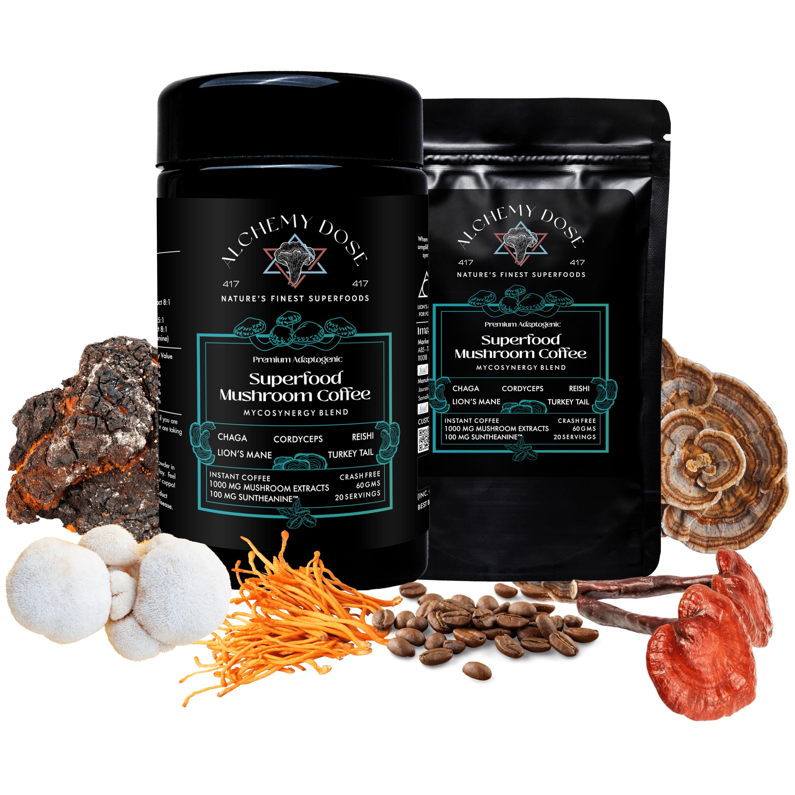Mushroom Coffee - MycoSynergy Blend | 1000mg of 5 Functional Mushroom Extracts + 100mg Suntheanine | 100% Arabica Coffee | Lion’s Mane, Reishi, Chaga, Cordyceps & Turkey Tail | Better Focus, Endurance, Cognitive Health & Immunity (BIOPHOTONIC UV GL (B0D9QQZH7P) Amazon Price History, Amazon Price Tracker