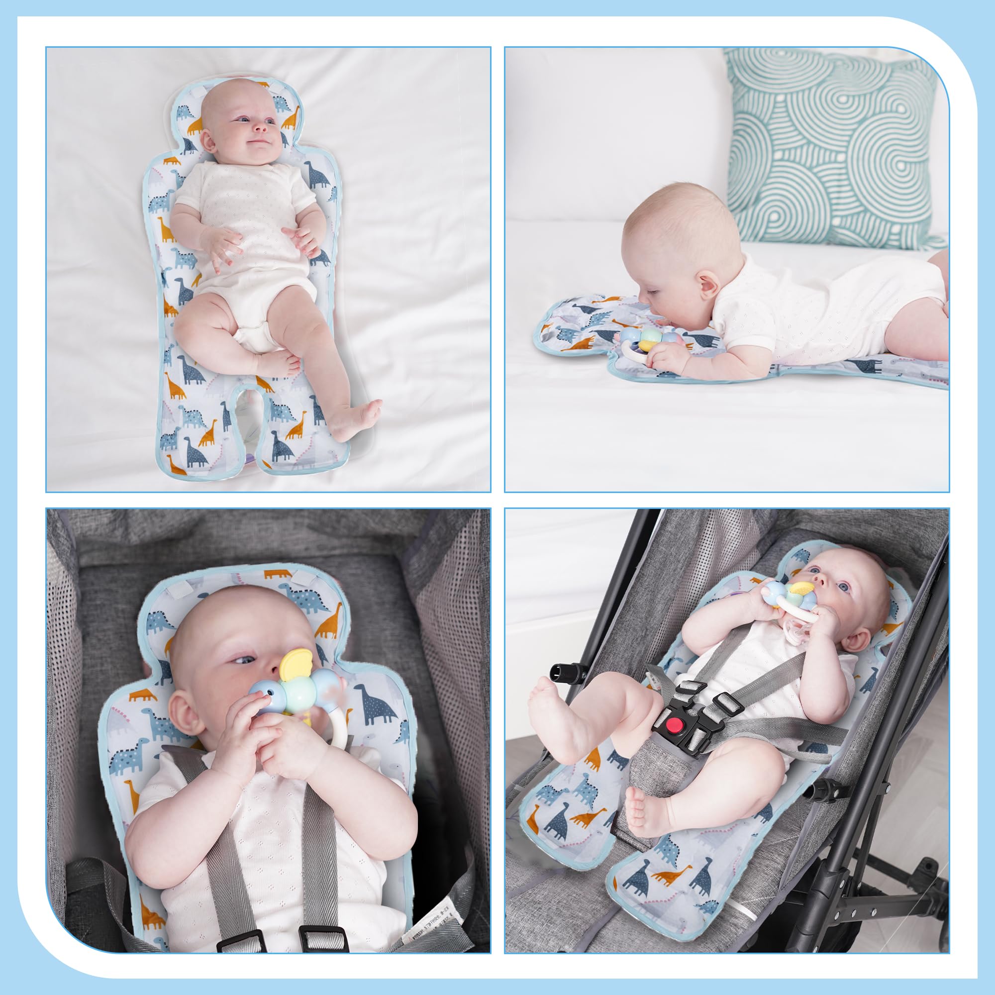 LAT Sommer Sitzauflage für Kinderwagen, Reversible Sommer Sitzeinlage für Kinderwagen, Sommer Sitzauflage für Buggys Kinderwagen Babyschale (Dinosaurier+Hund)