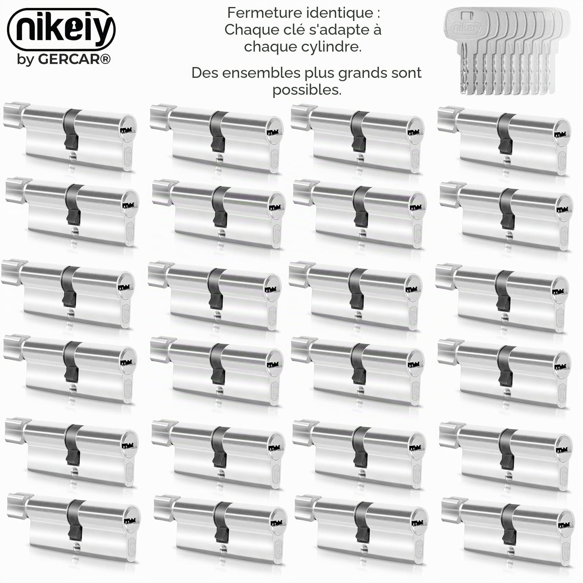GERCAR Lot de 3 cylindres de serrure / serrure barillet avec bouton pour porte 45/45-90 mm - 3x serrure de porte/cylindre avec 15 clés - Longueur : 90 mm A : 45 B : 45