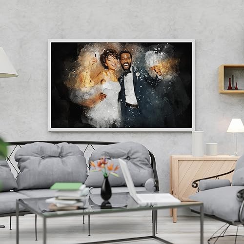 Miniatura 2 de Lienzo de retrato de boda personalizado Fondo oscuro, lienzo de ilustración de boda Impresión de acuarela Lienzo enmarcado Arte de fondo oscuro