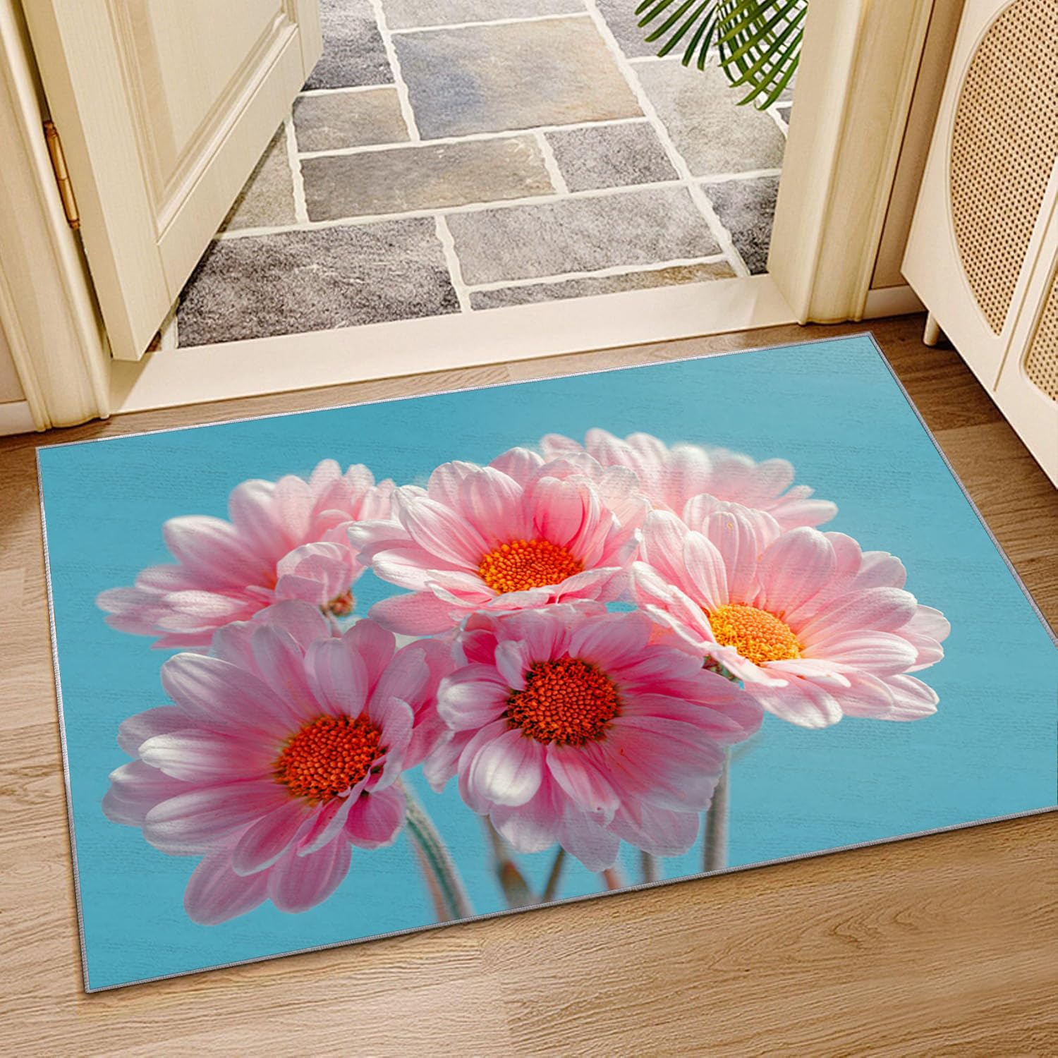 Tapis de Salon Imprimé Coloré Marguerites en Poudre Tapis de Salon, Chambre Adulte Salle à Manger Bureau(Rose pâle)-90x120cm