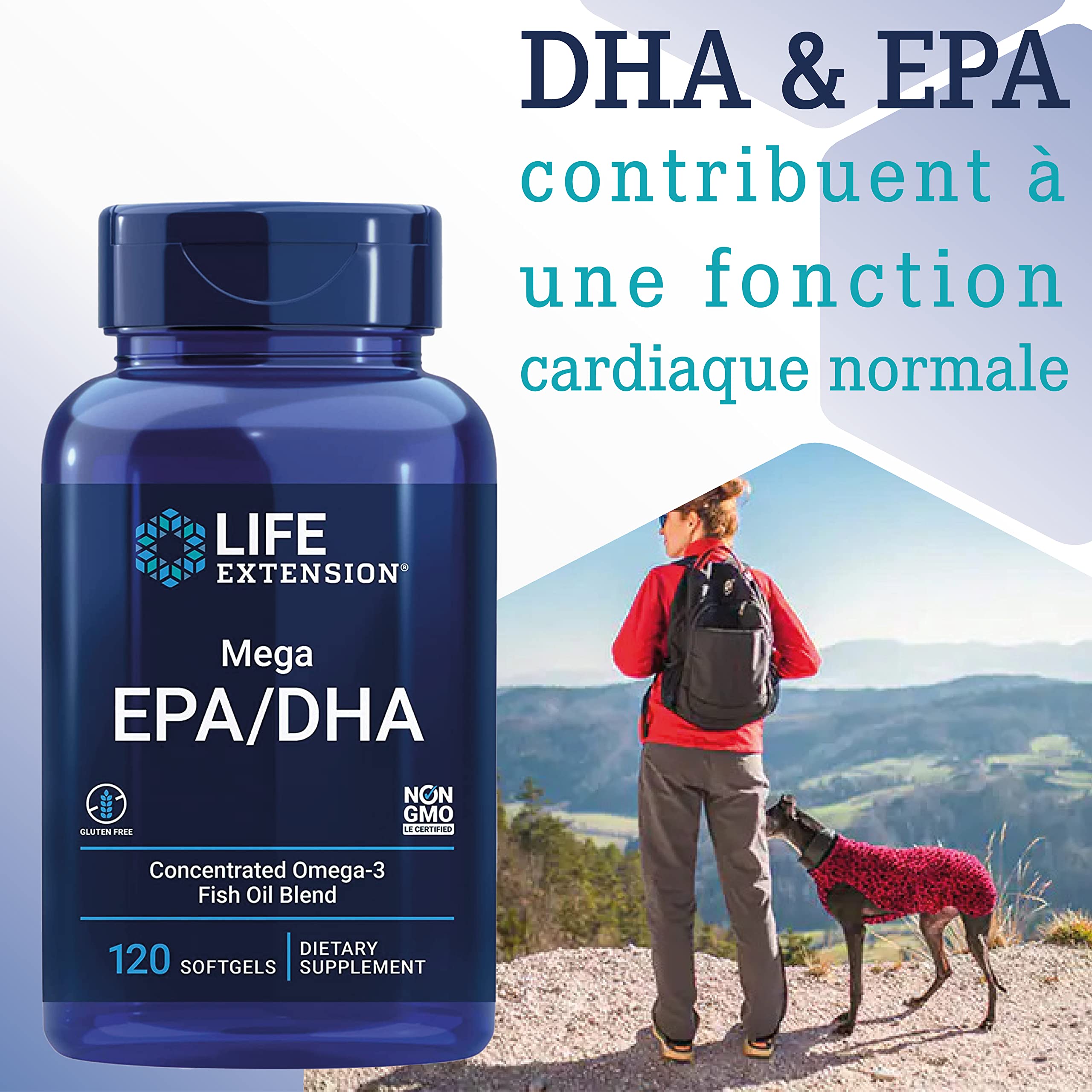 Life Extension, Mega EPA/DHA, Omega-3 d'Huile de Poisson, 120 Capsules molles, Sans Gluten, Sans Soja, Sans OGM