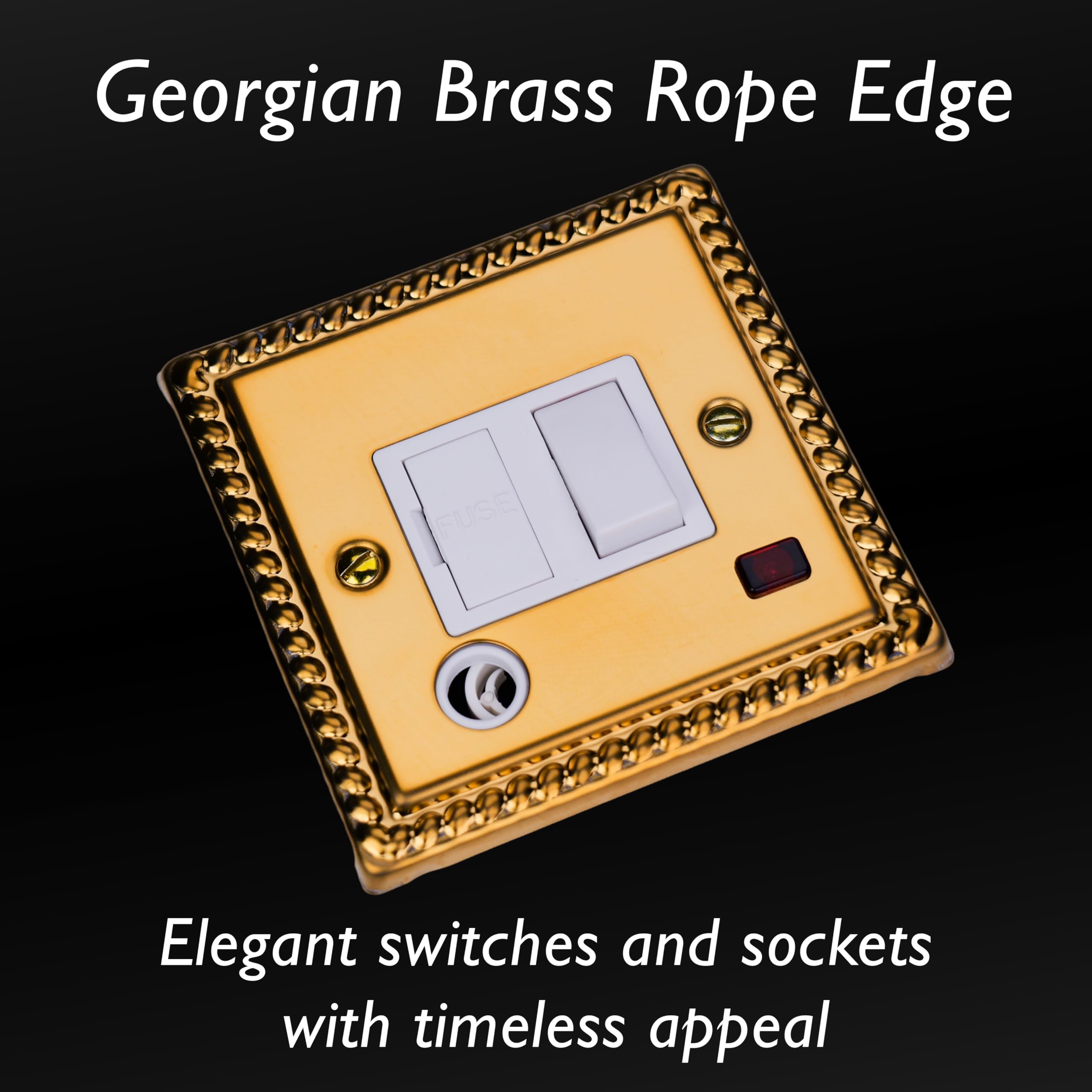 Varilight Switched Fused Spur With Neon & Flex Outlet - Classic Georgian Brass With White Insert, XG6FONW - Image 3