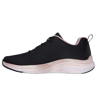 Skechers Women's Sneaker, Black Mesh Rose Gold Trim, 4