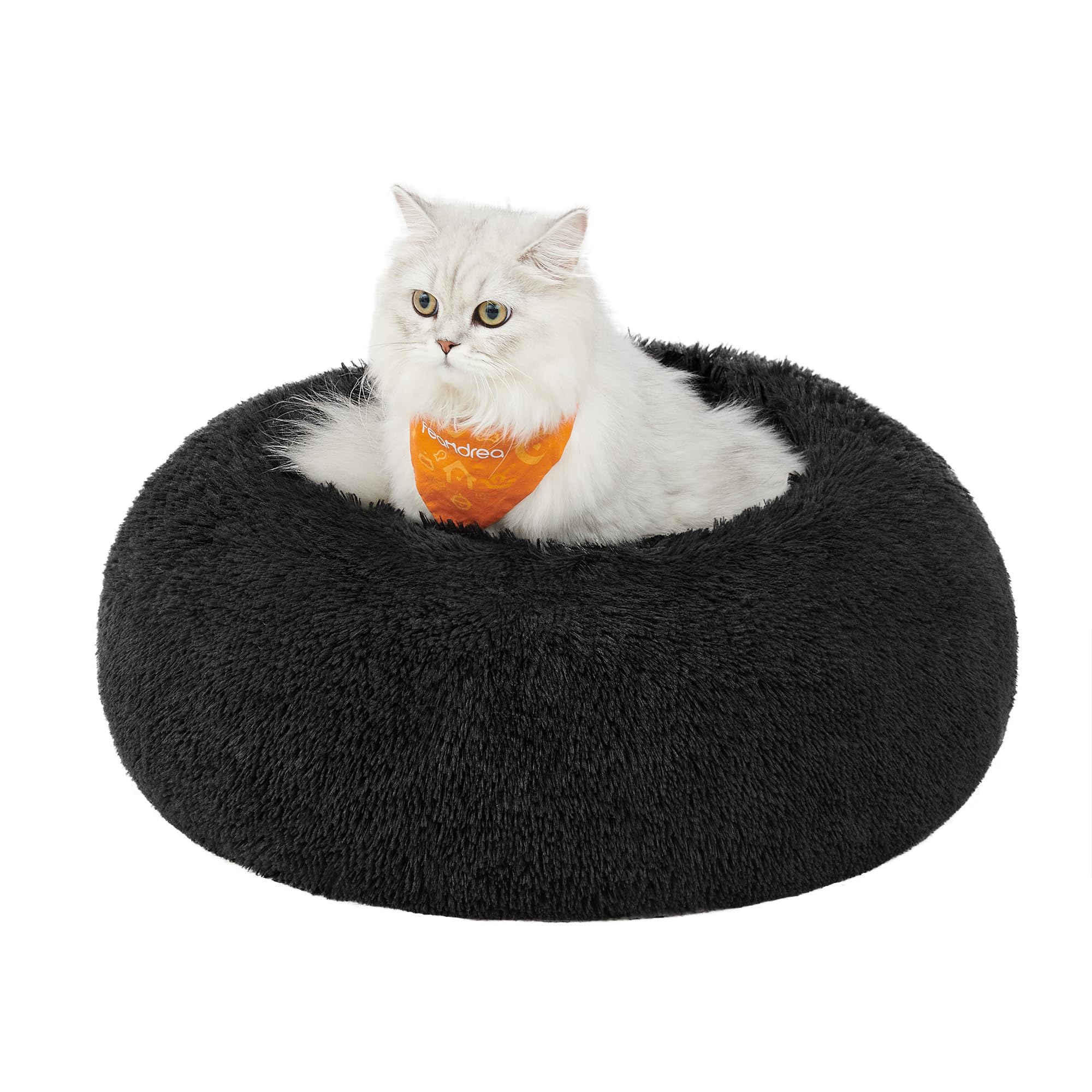 Feandrea Cuccia Cane Interno, Cuccia per Cani, Lettino per Animali Domestici a Ciambella, Cuscino Sfoderabile e Lavabile, Tappeto di Peluche, Diametro 50 cm, Nero Inchiostro PGW037B01