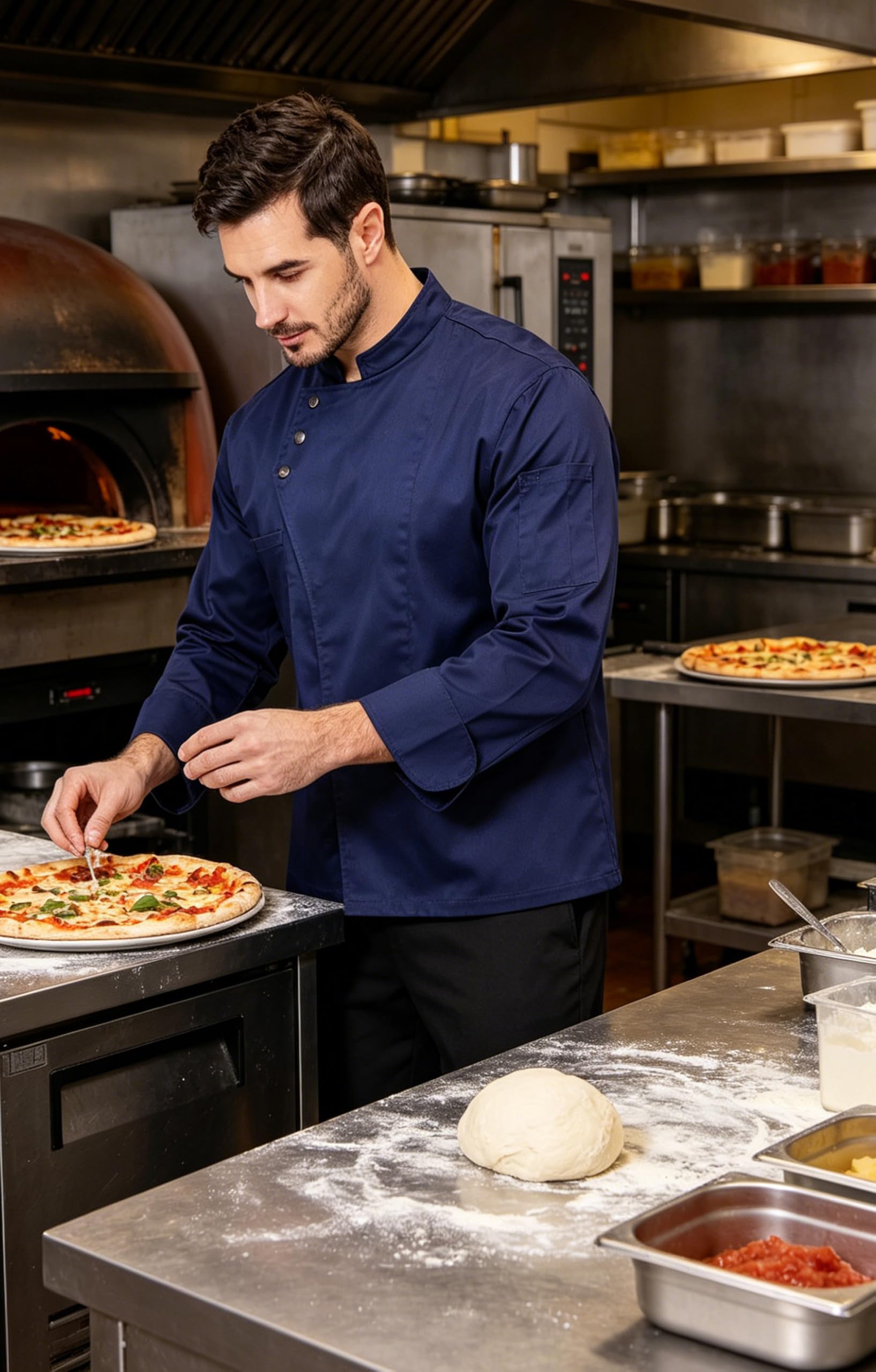 Nanxson Chaqueta de Chef Abrigo de Chef Uniforme de Manga Larga, Panadero, Chaqueta, Utensilios de Cocina con Bolsillo CFM0057